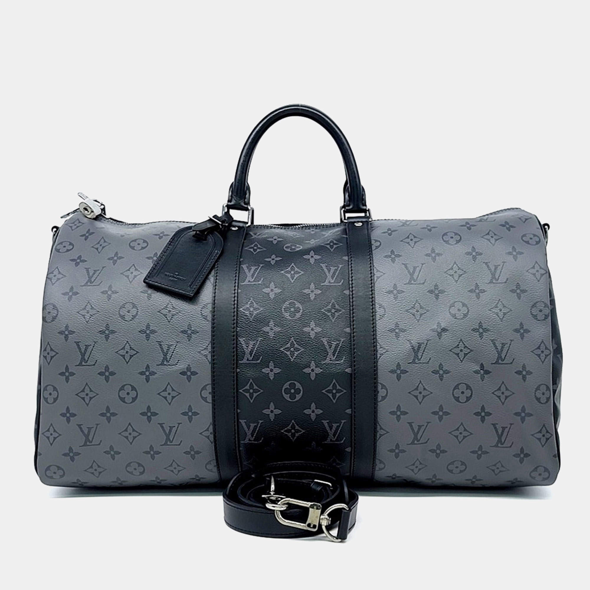 Pre Owned Louis Vuitton Eclipse Reverse Bandoulière Keepall 50 Black/Grey Canvas Shoulder Bag