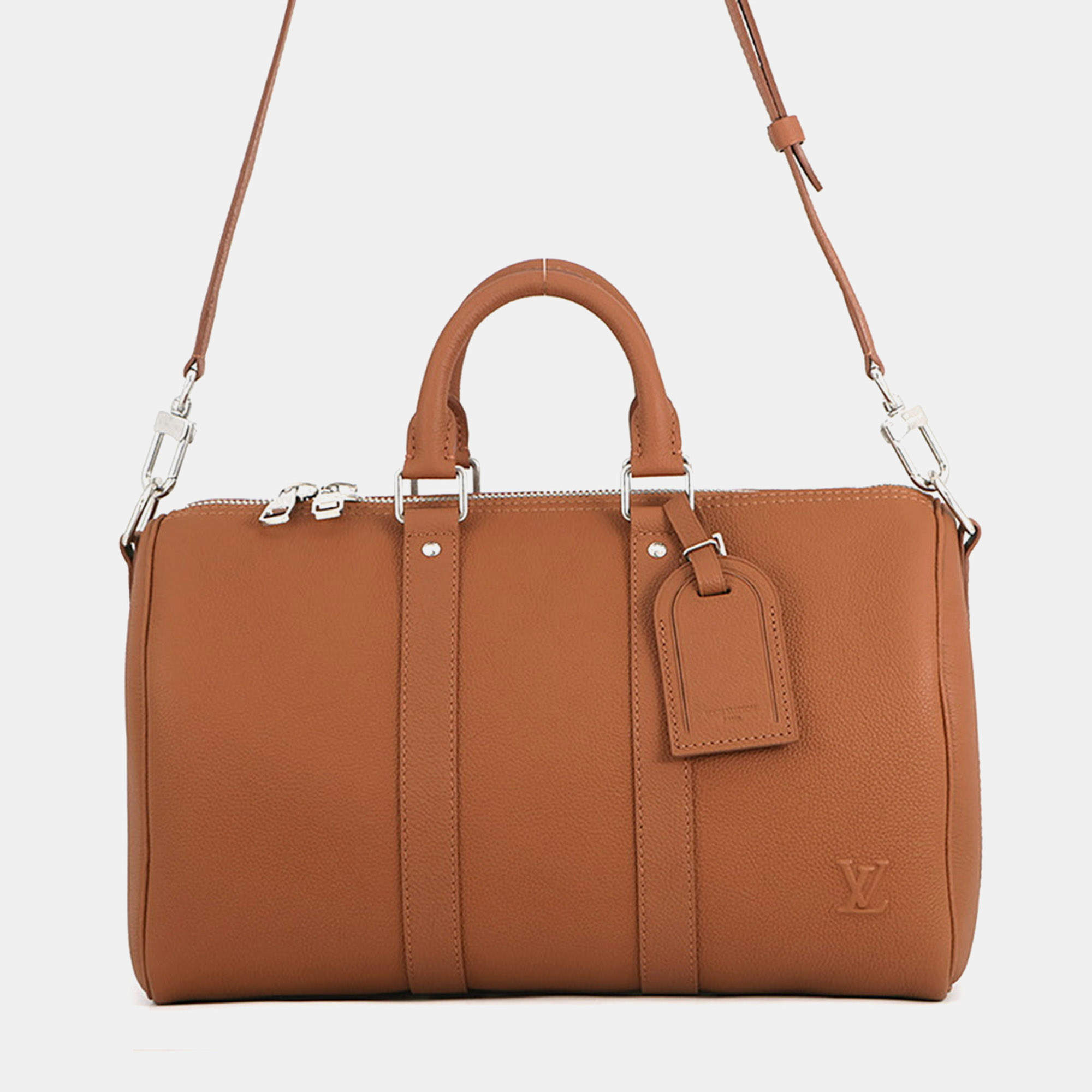 Pre Owned Louis Vuitton Keepall Bandouliere 35 Tan Aerogram Calfskin Leather Travel Bag