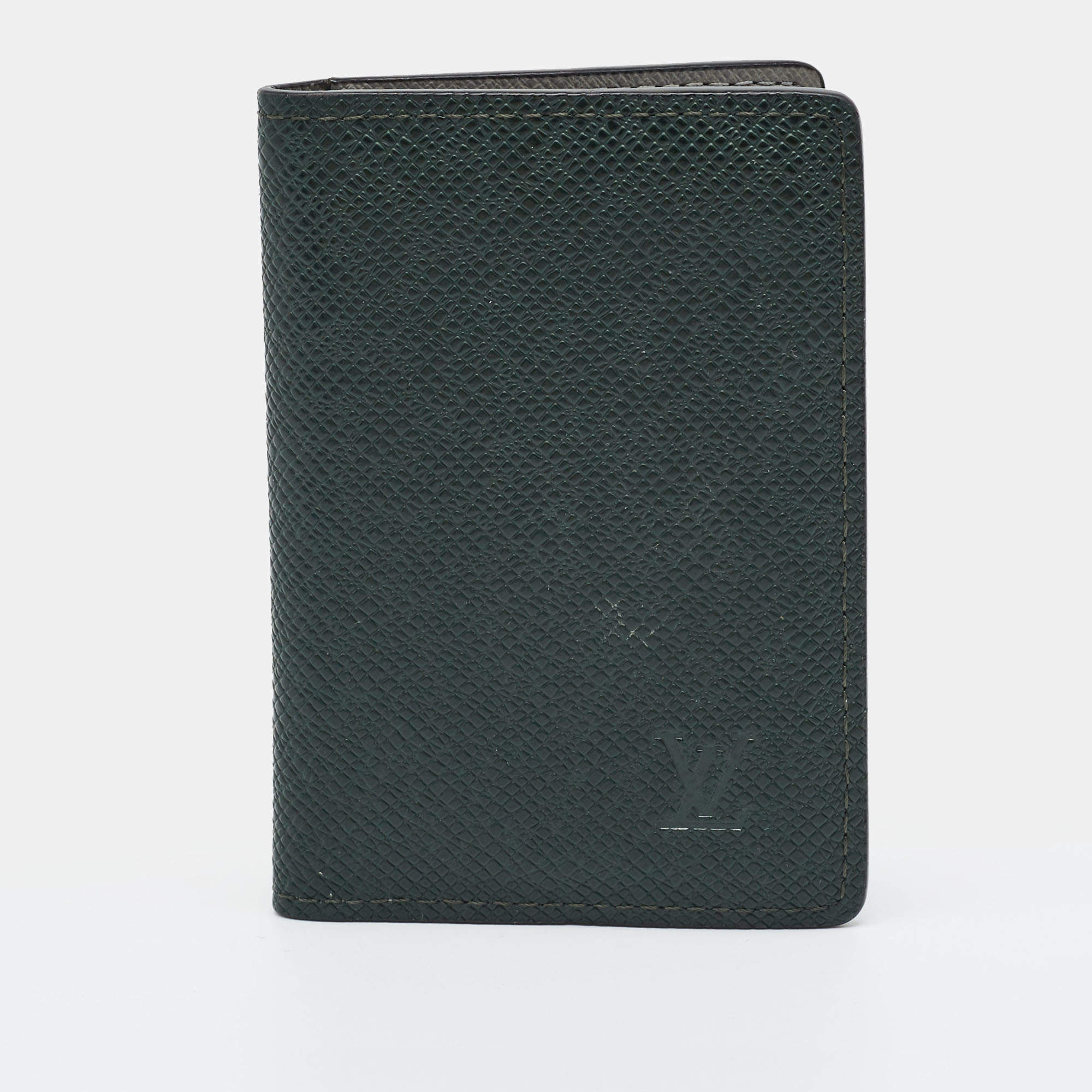 Pre Owned Louis Vuitton Dark Green Taiga Leather Pocket Organizer