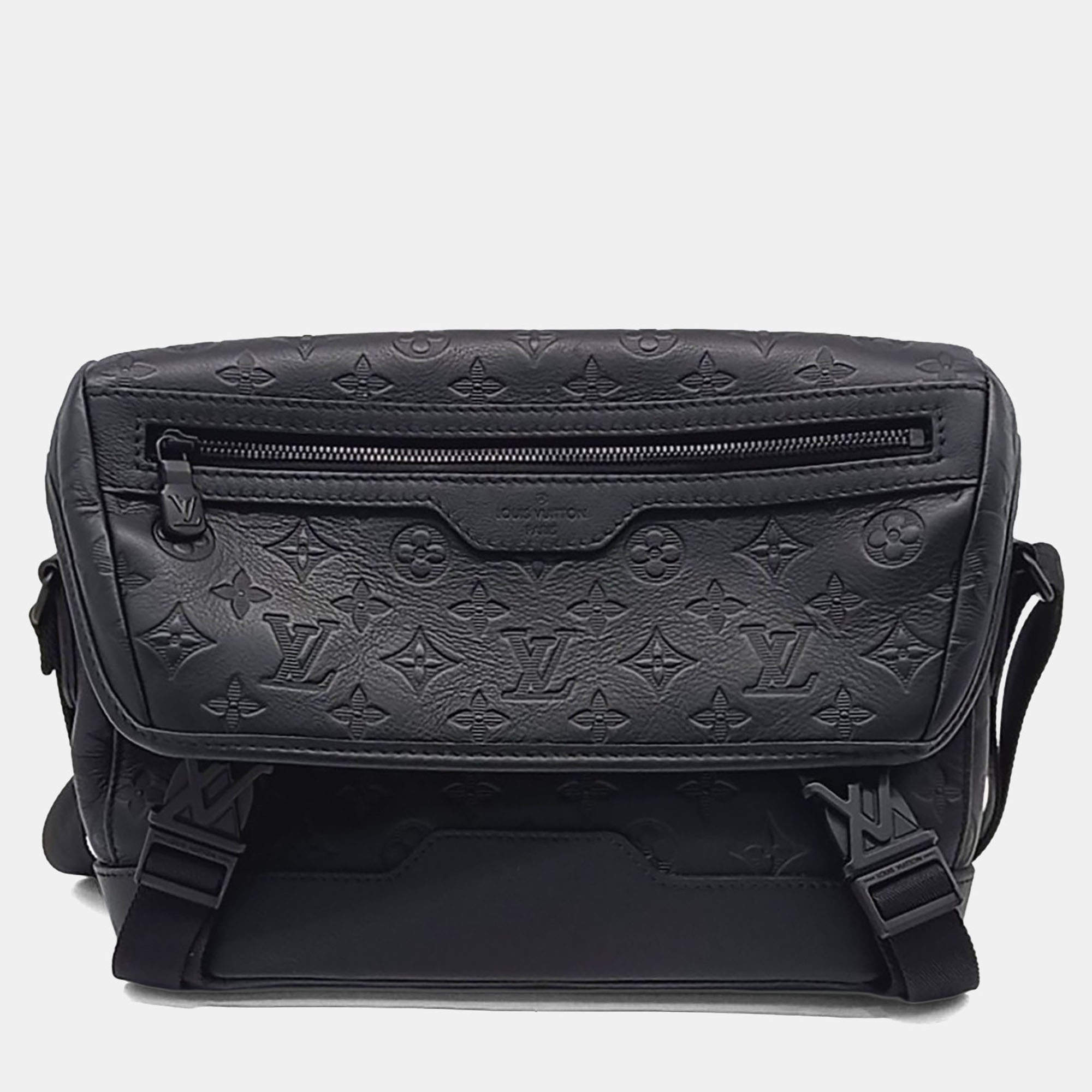 Pre Owned Louis Vuitton Black Leather Monogram Shadow Messenger Voyage PM