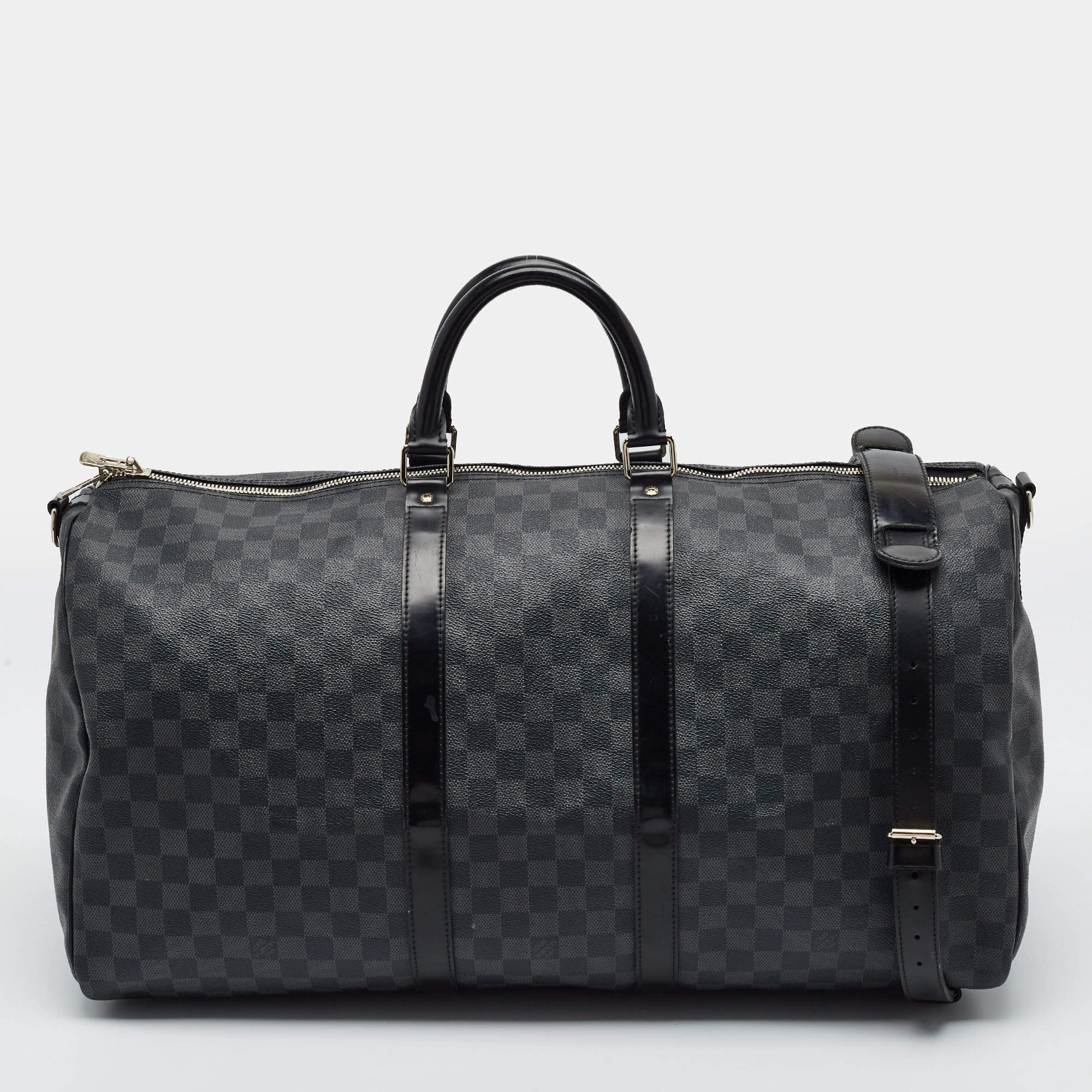 Pre Owned Louis Vuitton Keepall Bandoulière 55 Damier Graphite Canvas Bag