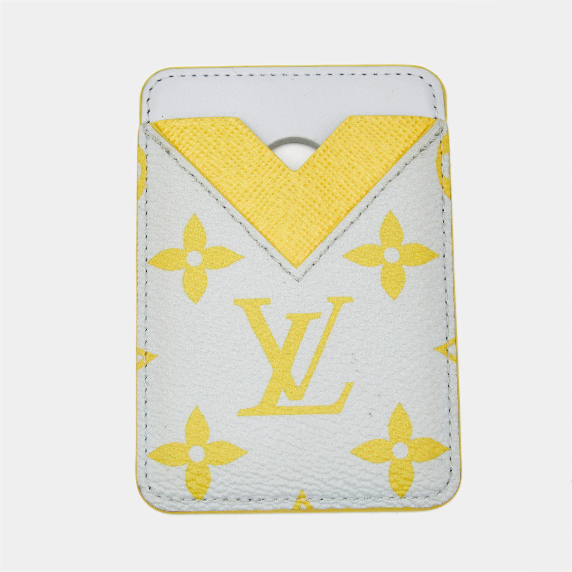 Pre Owned Louis Vuitton Magnetic Light Gray/Yellow Monogram Glow Canvas Card Holder