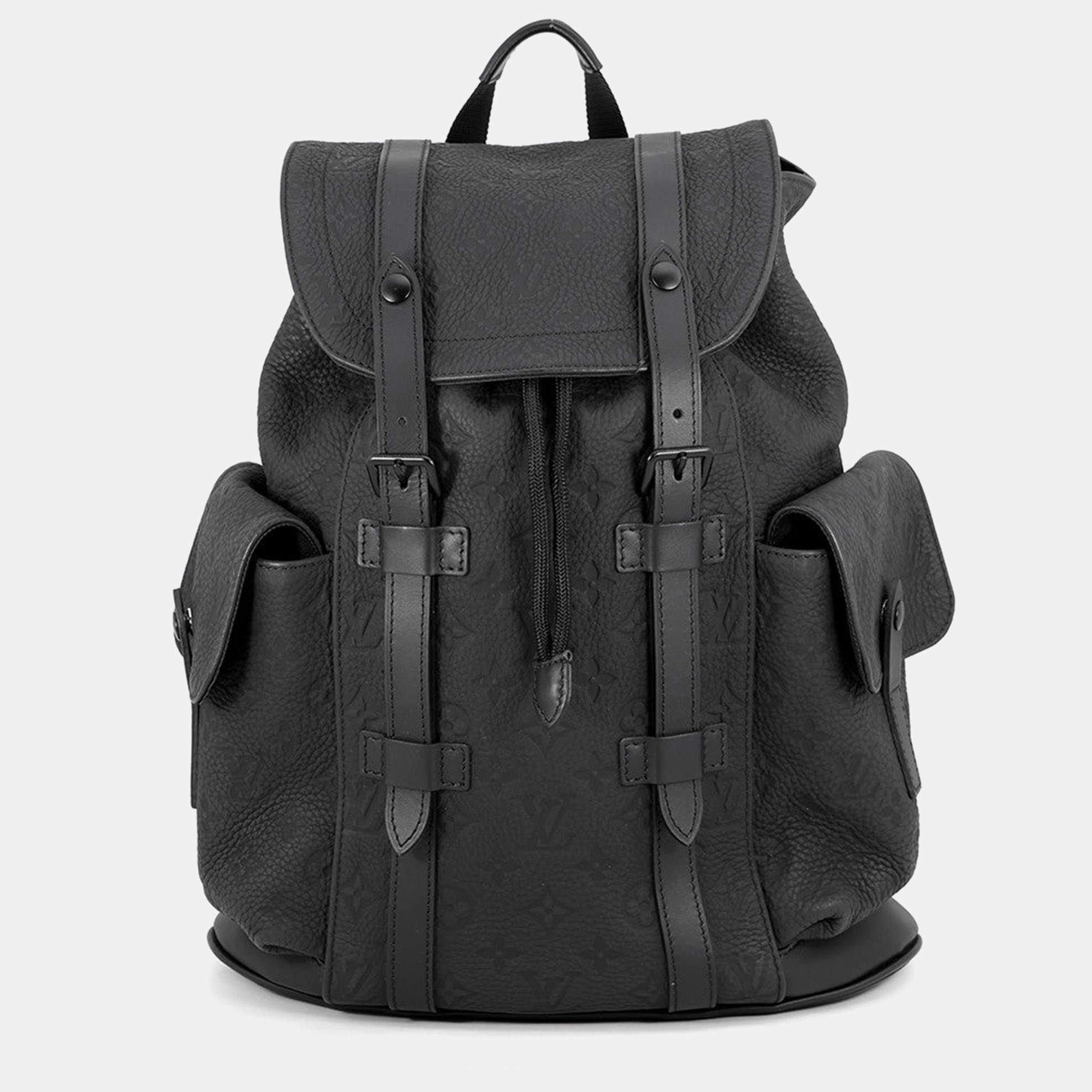 Pre Owned Louis Vuitton Christopher Pm Black Monogram Taurillon Leather Backpack Bag