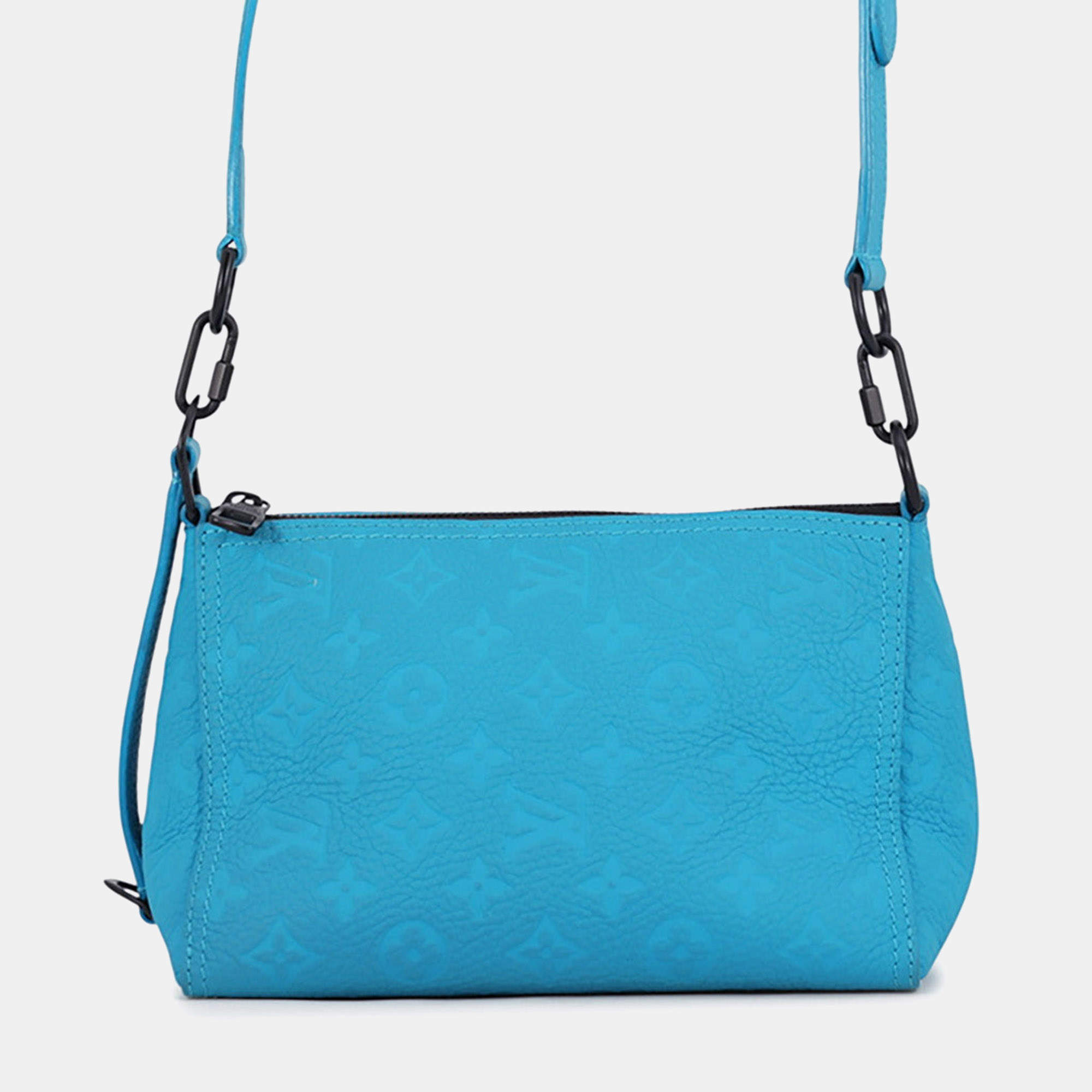 Pre Owned Louis Vuitton Triangle Messenger Pm Turquoise Monogram Taurillon Leather Crossbody Bag