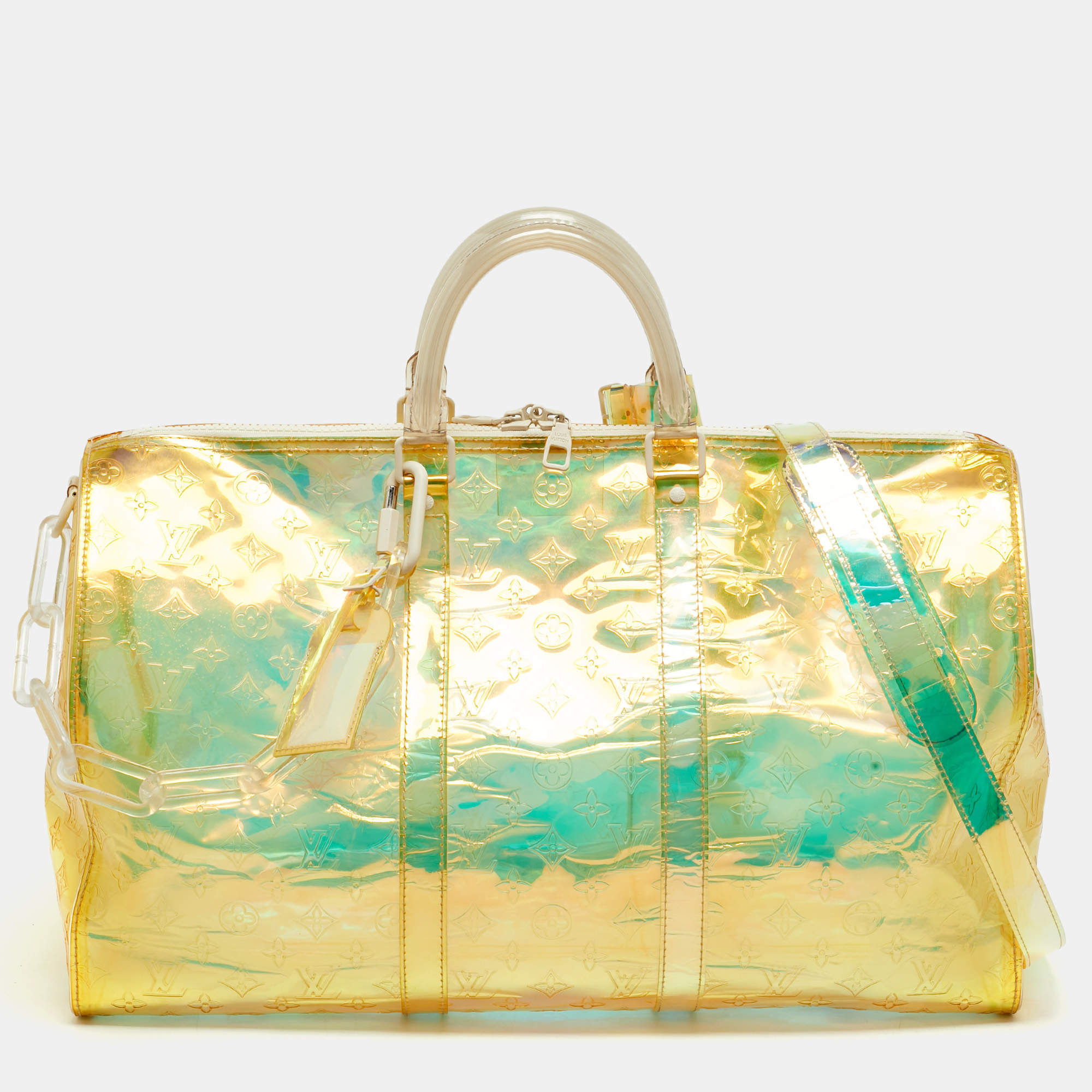 Pre Owned Louis Vuitton Gold Monogram Prism Keepall Bandouliere 50 Bag