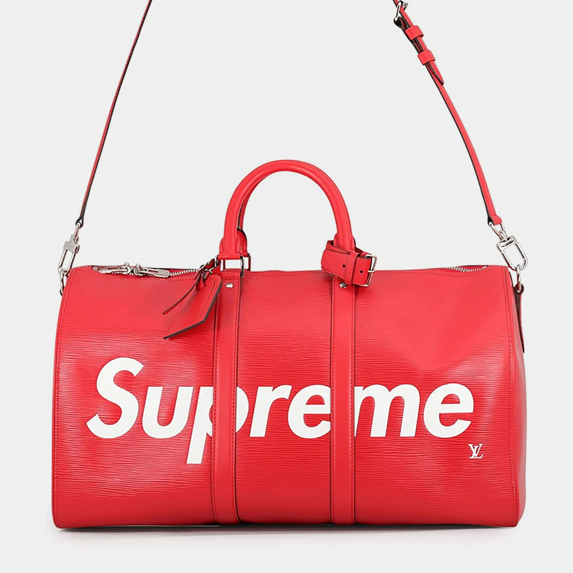 مملوكة مسبقًا Louis Vuitton x Supreme Keepall Bandouliere 45 Red Epi Leather Duffle Bag
