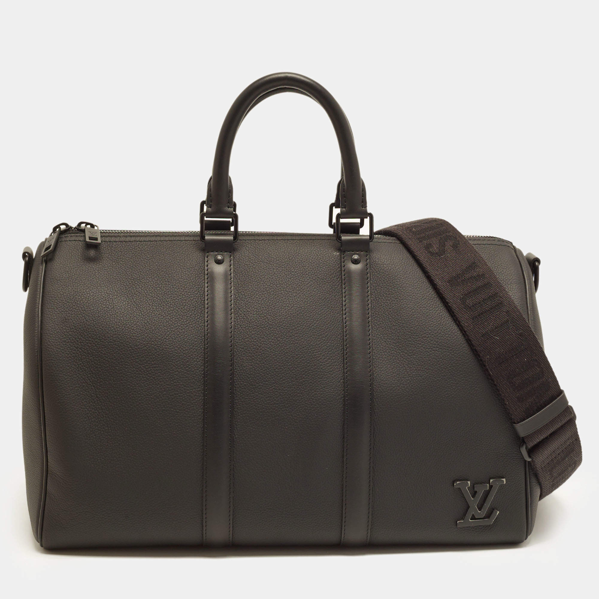 مملوكة مسبقًا Louis Vuitton Keepall Bandouliere 40 Black Aerogram Leather Duffel Bag
