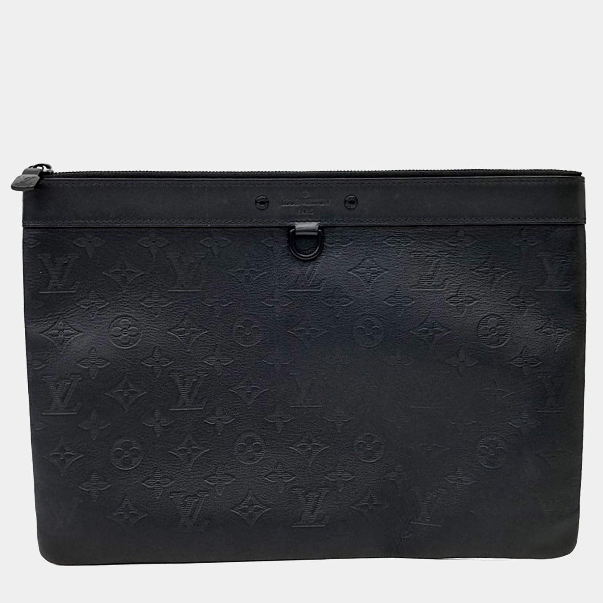 Pre Owned Louis Vuitton Black Leather Shadow Discovery Pochette Clutch