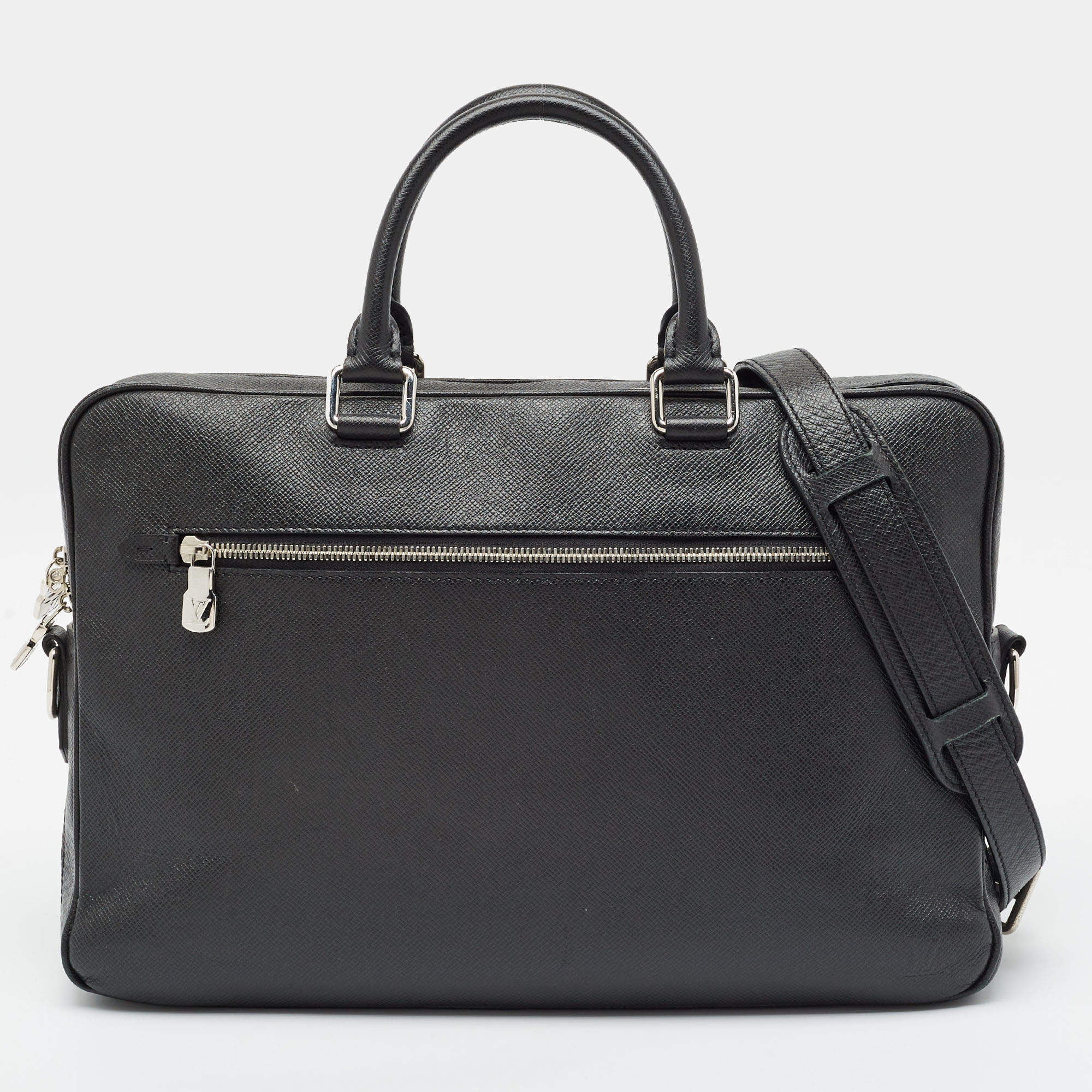 Pre Owned Louis Vuitton Porte-Documents Slim Black Taiga Leather Briefcase