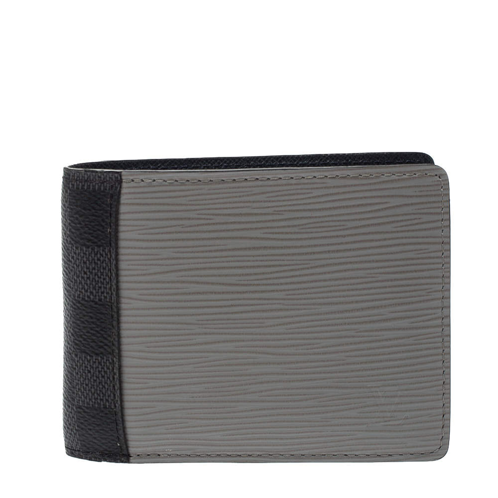 Louis Vuitton Blue/Grey Epi Leather and Damier Graphite Canvas Patchwork Multiple Wallet Louis ...