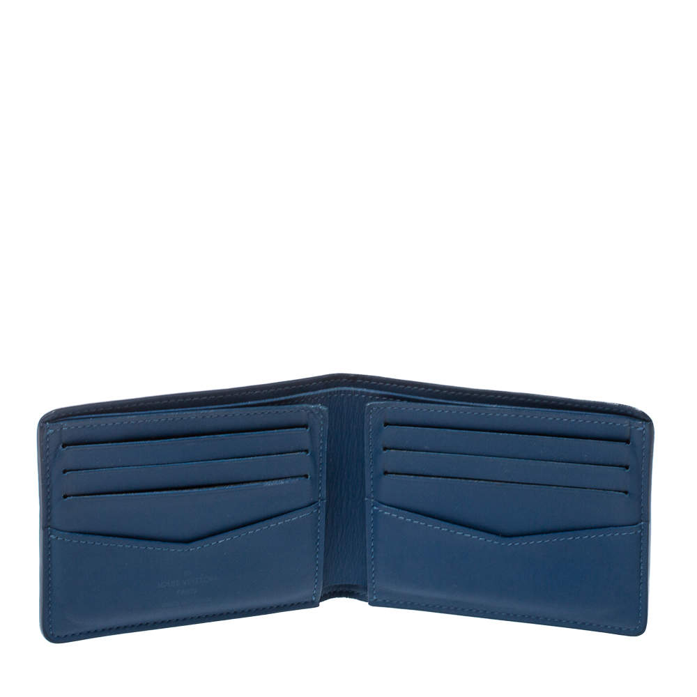 Copy Louis Vuitton M66540 Brazza Slender Wallet Blue Monochrome Taiga  Leather