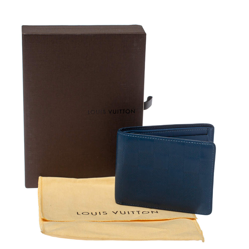 Louis Vuitton Blue Taurillon Leather Slender Wallet M80590 w/ Receipt LV