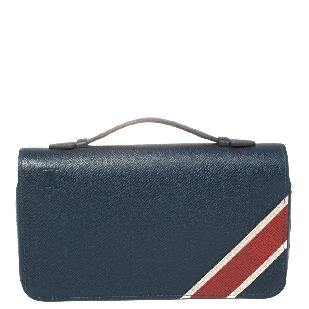 Louis Vuitton Bleu Marine Taiga Leather XL Zippy Stripe Vertical Wallet