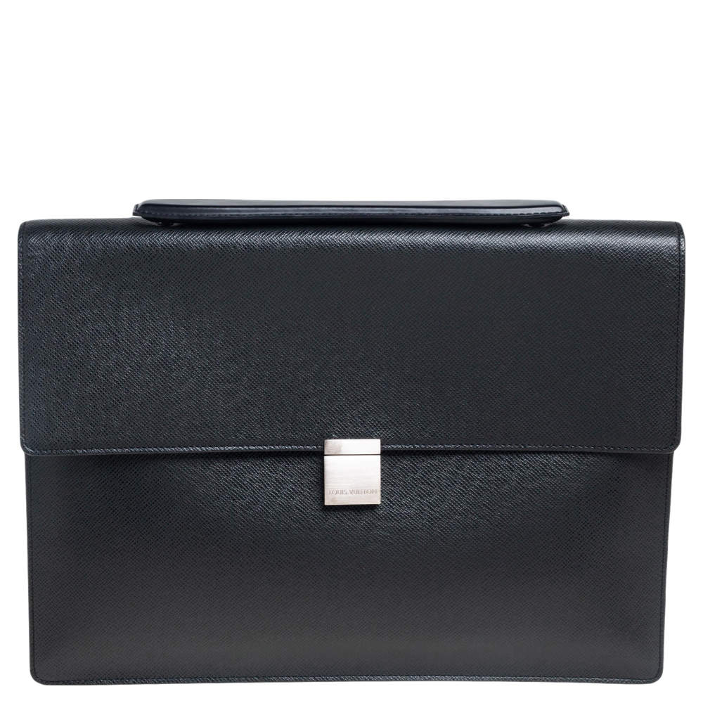 Louis Vuitton Black Taiga Leather Porte Document Angara Briefcase