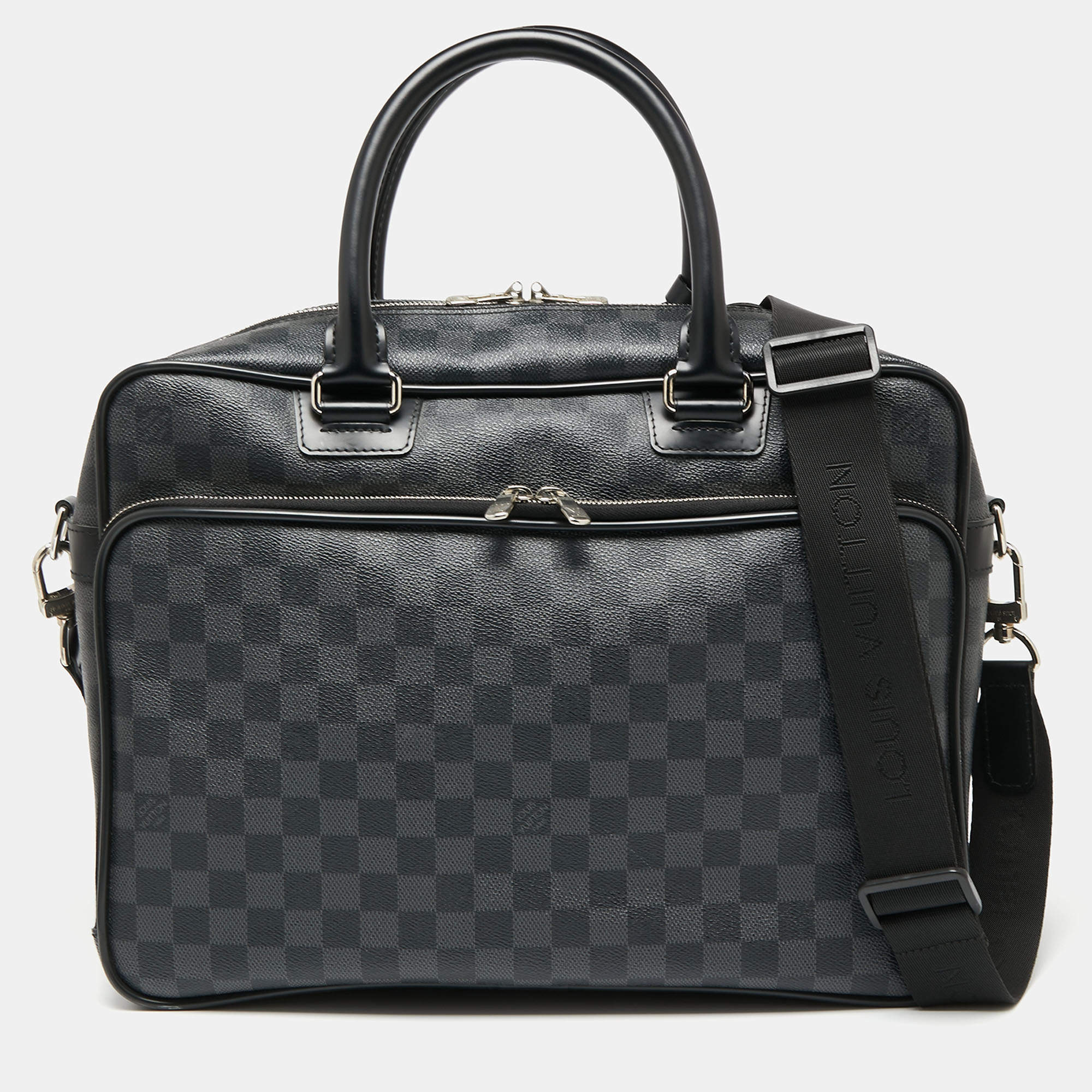 LOUIS VUITTON Leather Briefcase Black Messenger Shoulder Laptop Bag Auth Mens  LV  eBay
