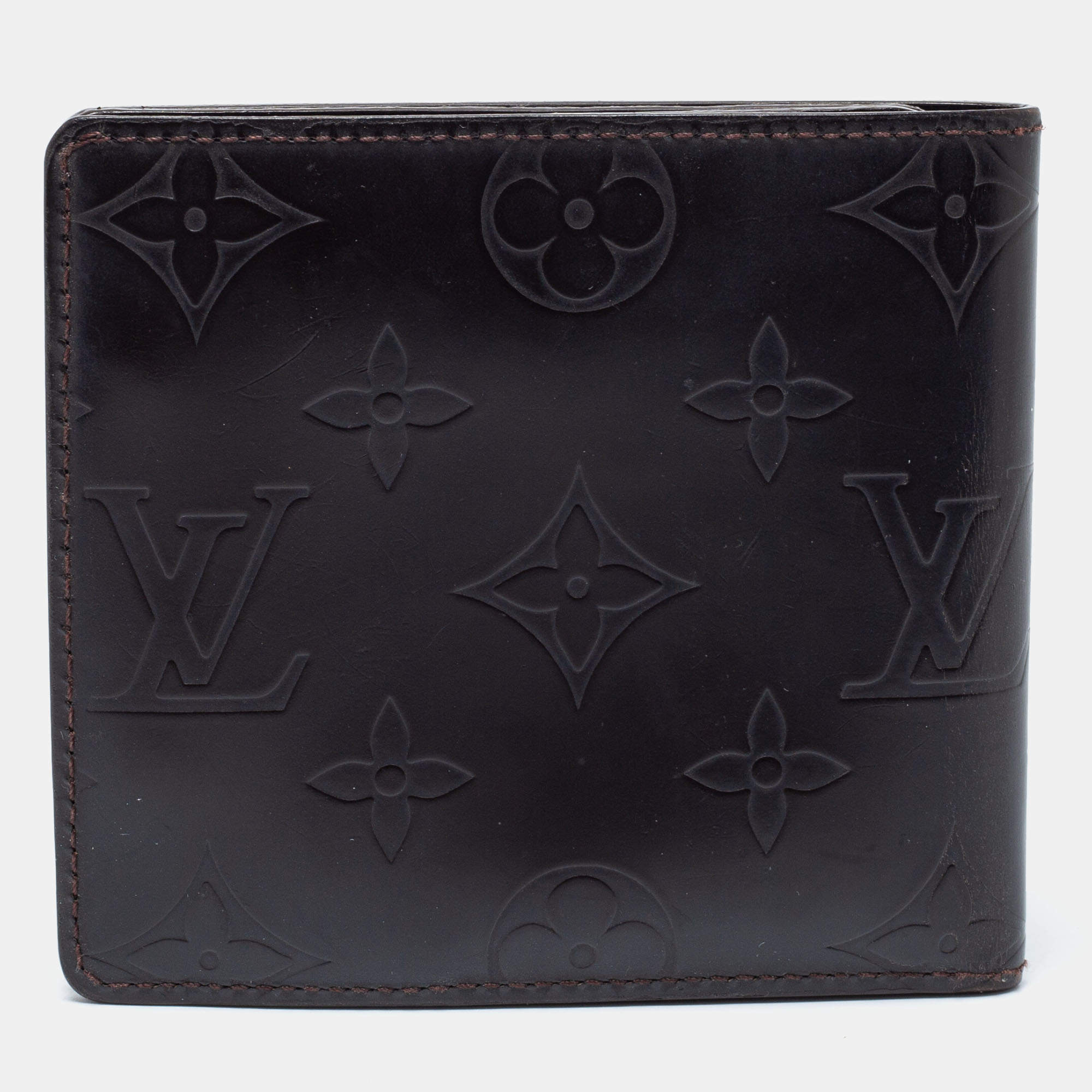 Louis Vuitton wallet vienova leather black monogram embossed simple  fashionable