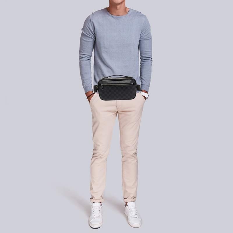 Louis Vuitton Damier Graphite Ambler Waist Bag Bumbag Men Excellent A2274