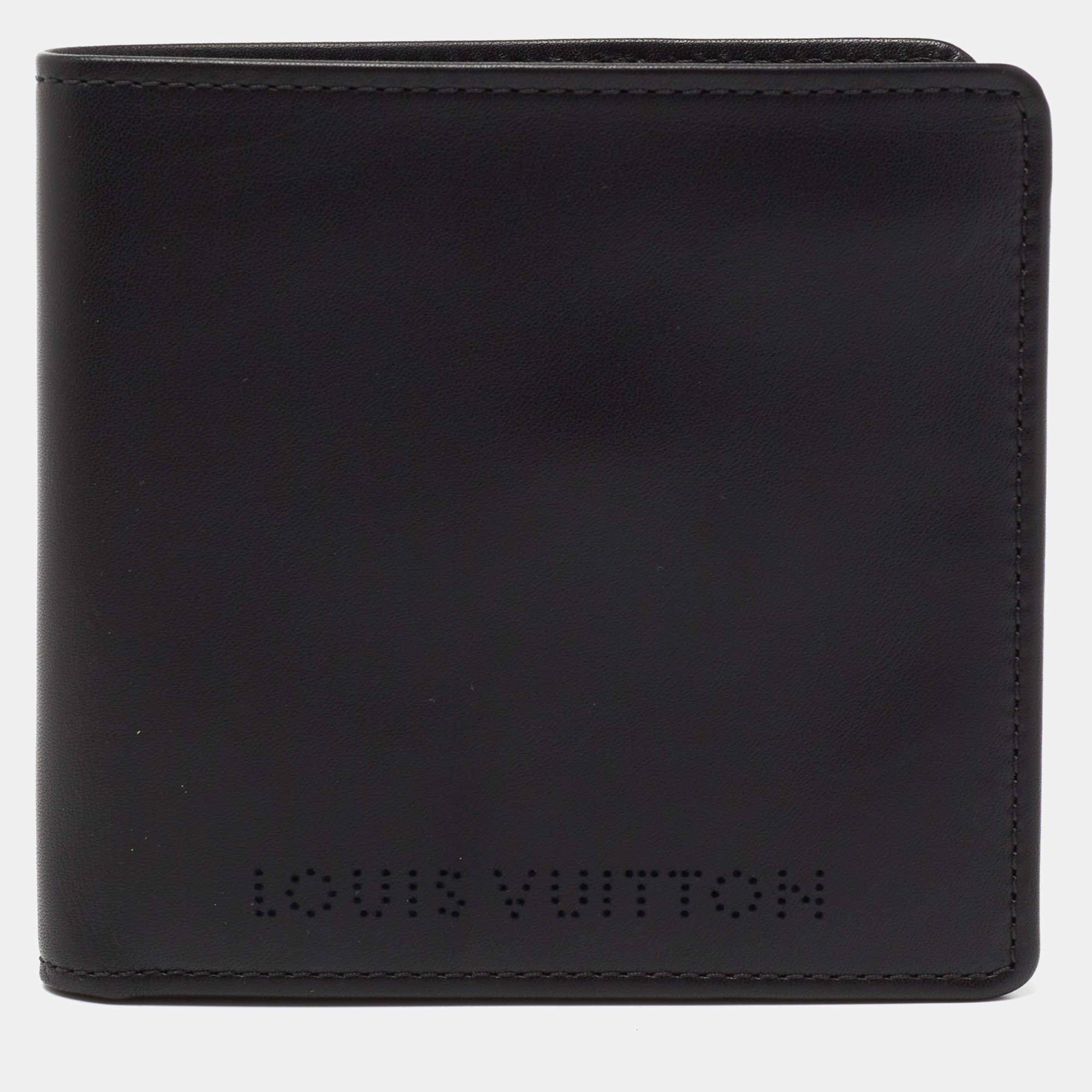 Pre Owned Louis Vuitton Black Leather Perforated Logo Bifold Wallet
