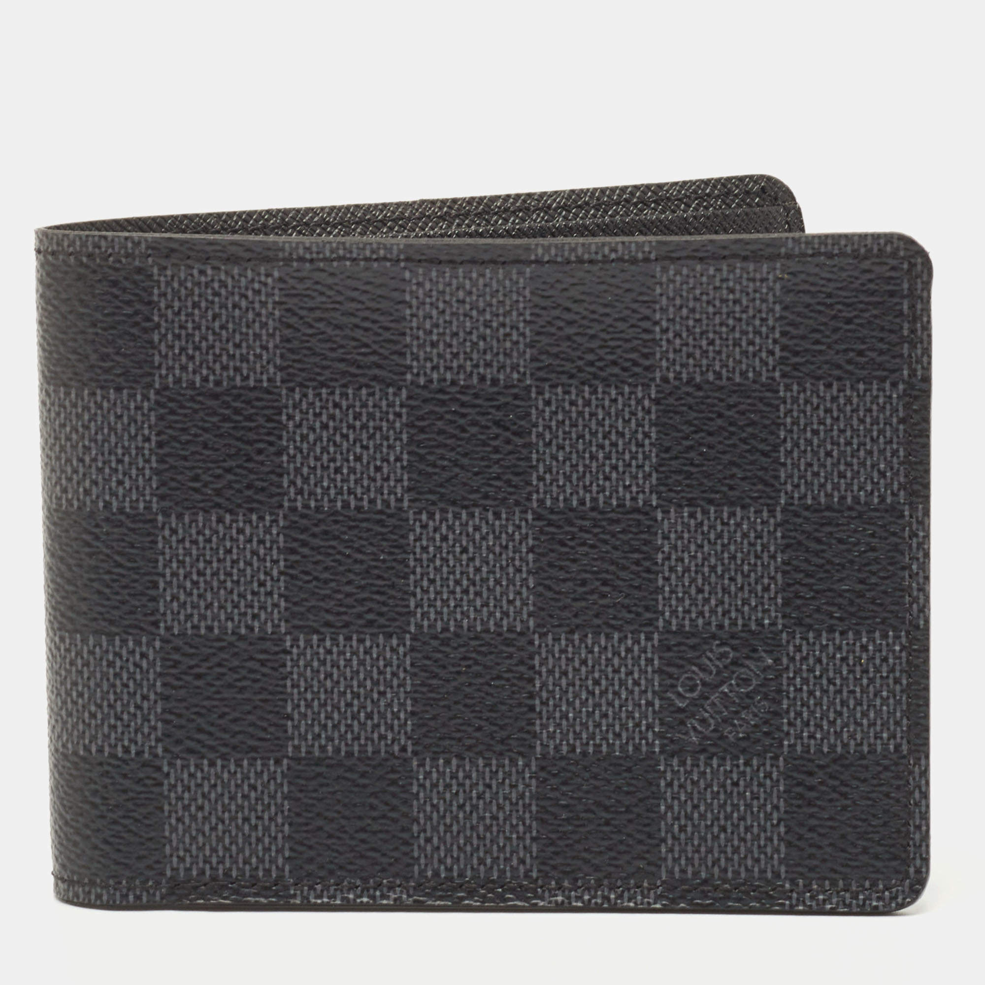 Auth LOUIS VUITTON Damier Geant Black Canvas Brown Leather Bifold Wallet  #9583