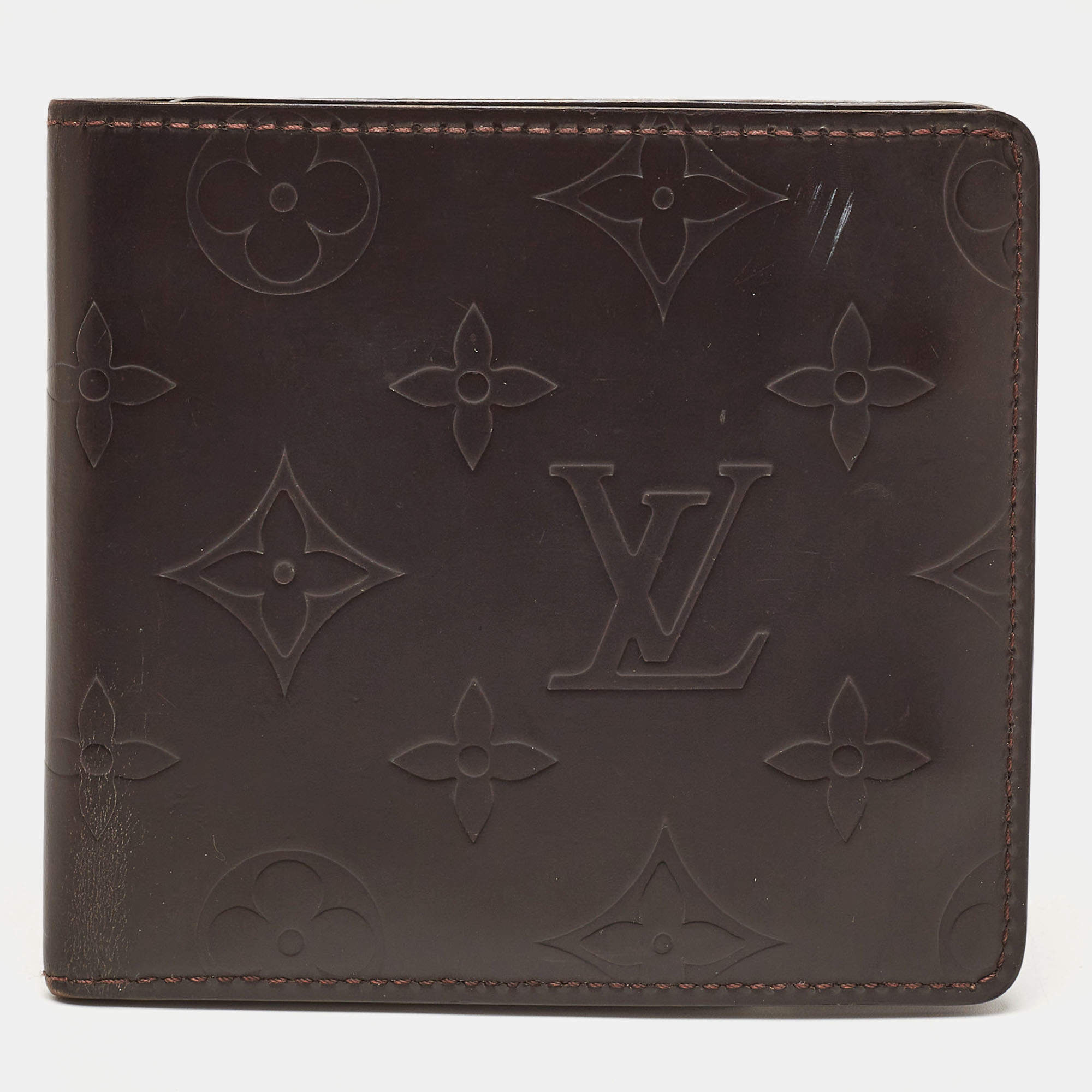 Louis Vuitton Cafe Brown Leather Monogram Glazed Compact Wallet 
