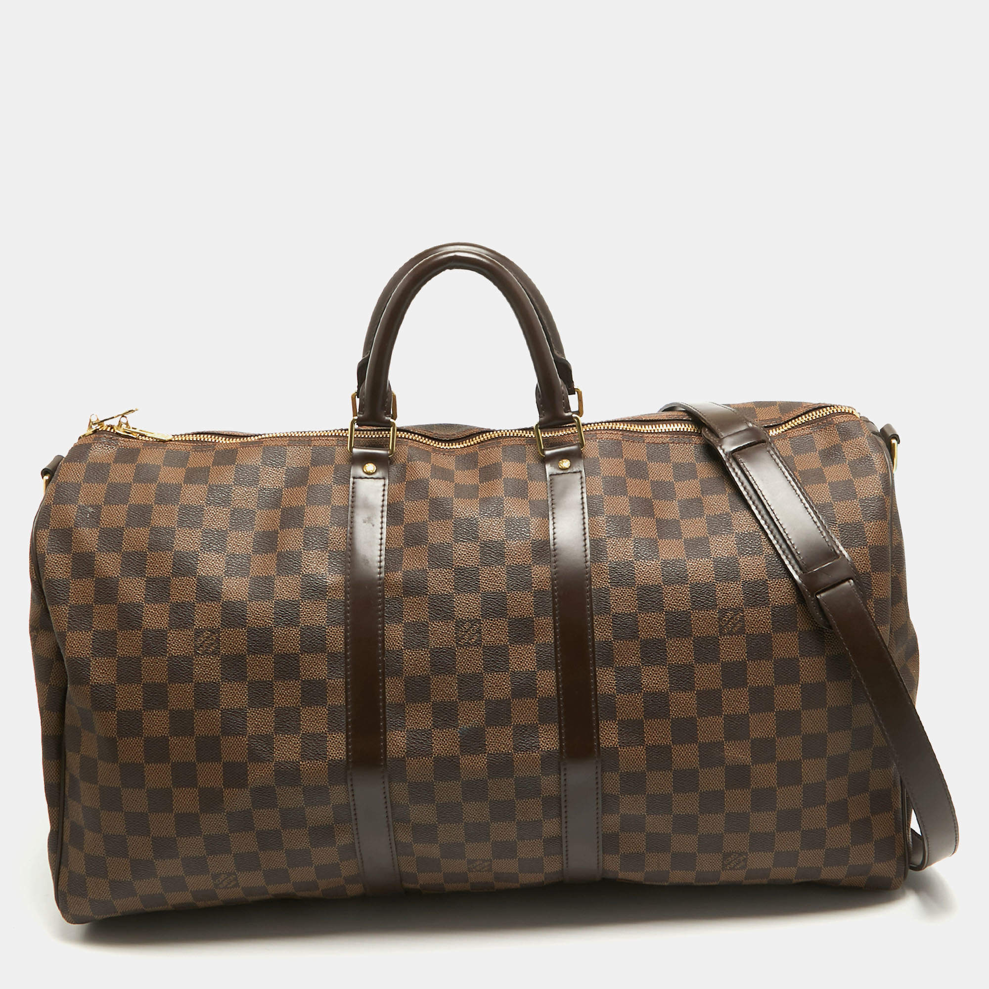 Louis Vuitton Damier Ebene Canvas Keepall Bandouliere 55 Bag