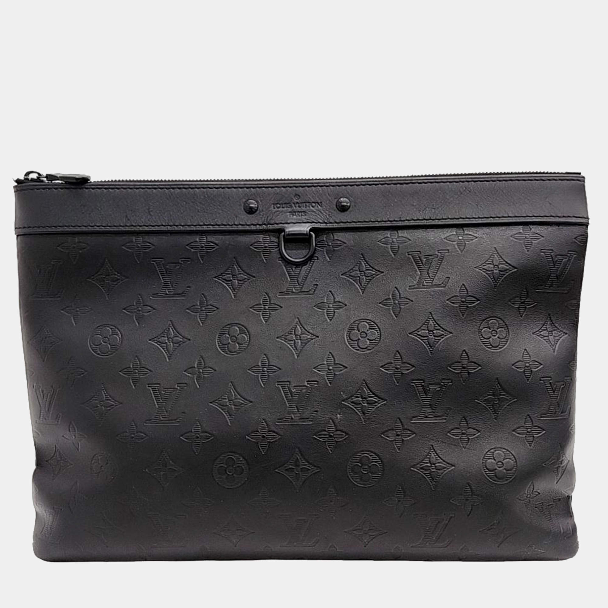 Louis Vuitton Black Monogram Leather Discovery Pochette Clutch 