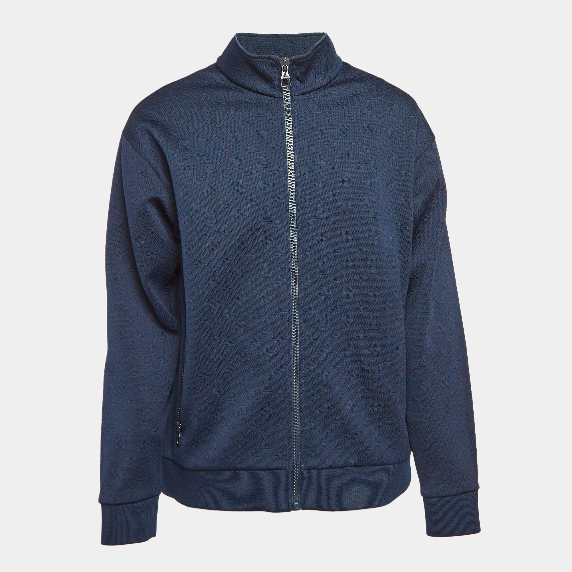 Louis Vuitton Navy Blue Monogram Jacquard Zip-Up Front Jacket XXL
