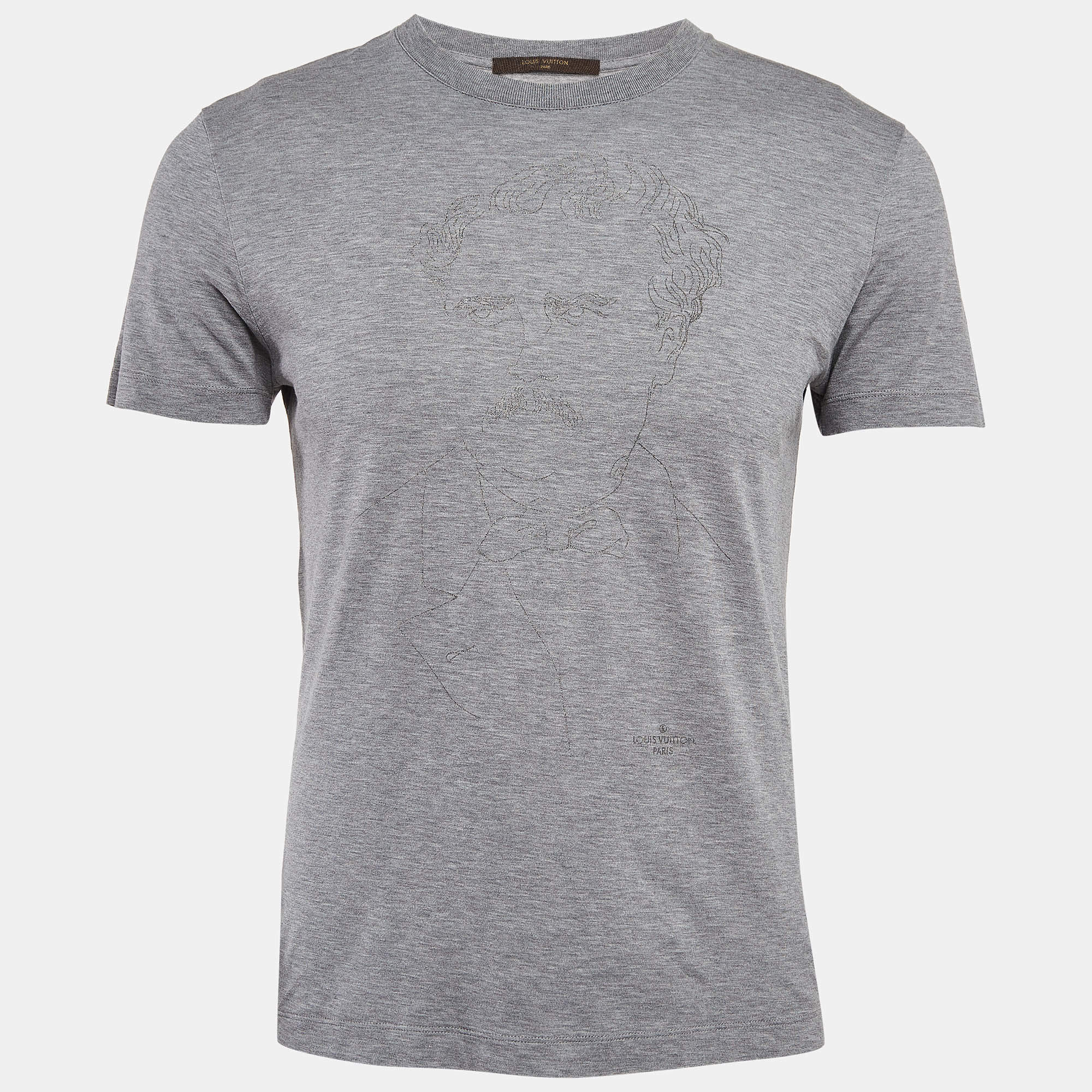 Louis Vuitton グレー Tシャツ Louis Vuitton Grey Printed Jersey Crew Neck T-Shirt XS Louis