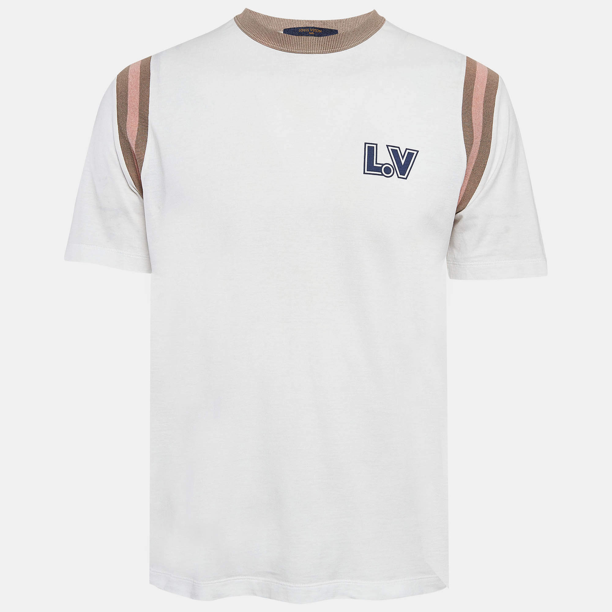 Pre Owned Louis Vuitton White Aloha Print Cotton Knit T-Shirt M