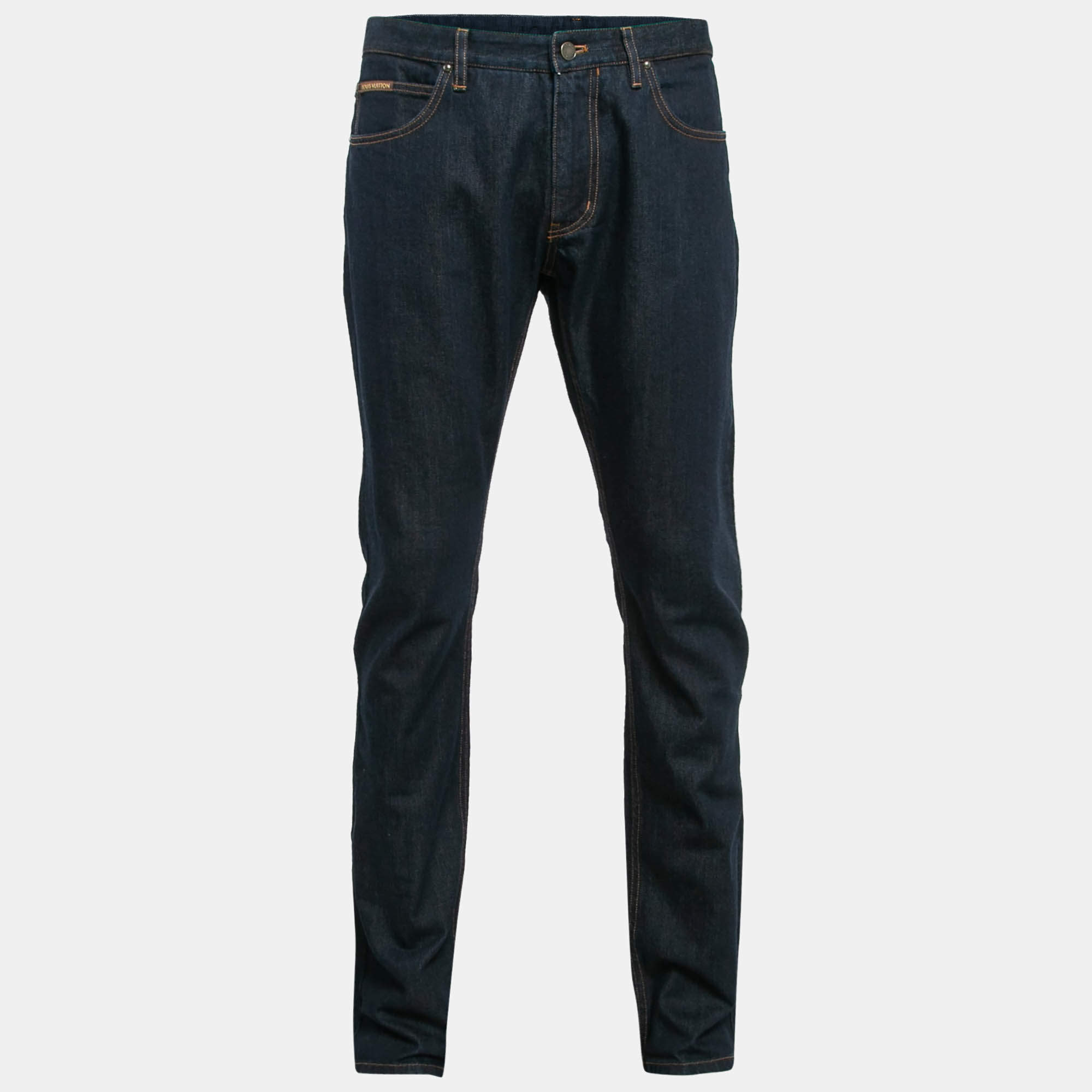 Louis Vuitton Navy Blue Denim Skinny Jeans XL Waist 36"