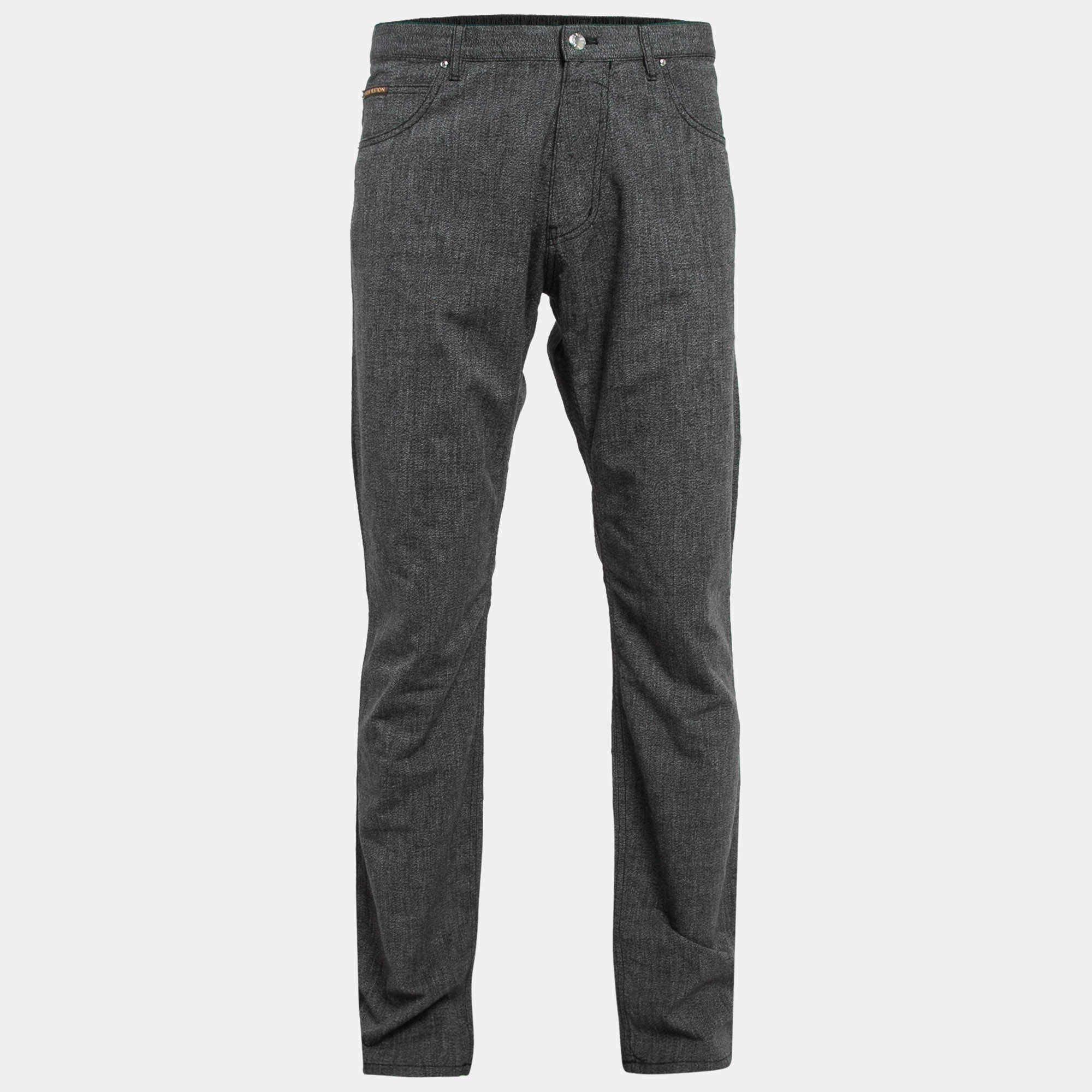 مملوكة مسبقًا Louis Vuitton Grey Patterned Cotton Straight Leg Trousers XXL