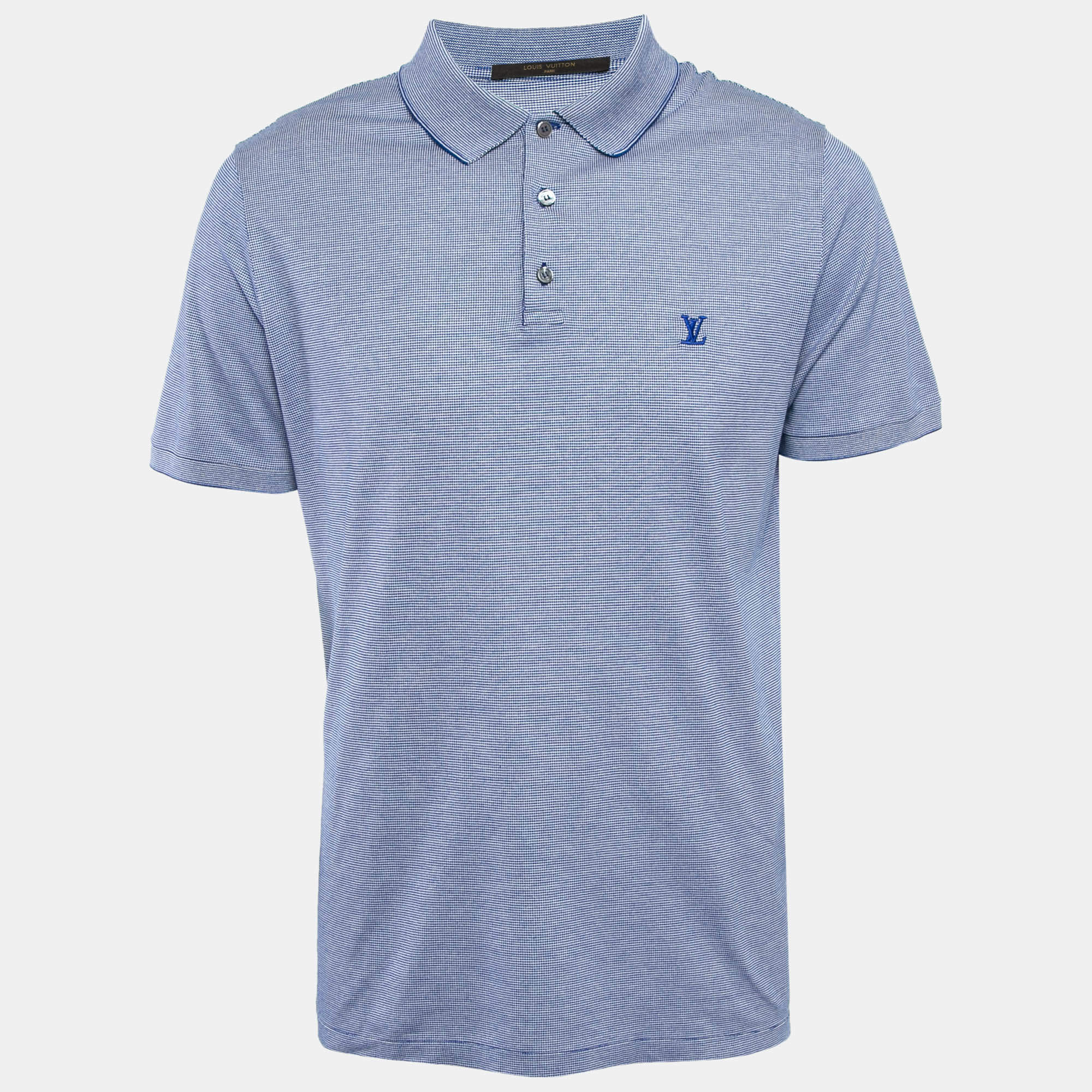 مملوكة مسبقًا Louis Vuitton Blue Patterned Knit Polo T-Shirt XL