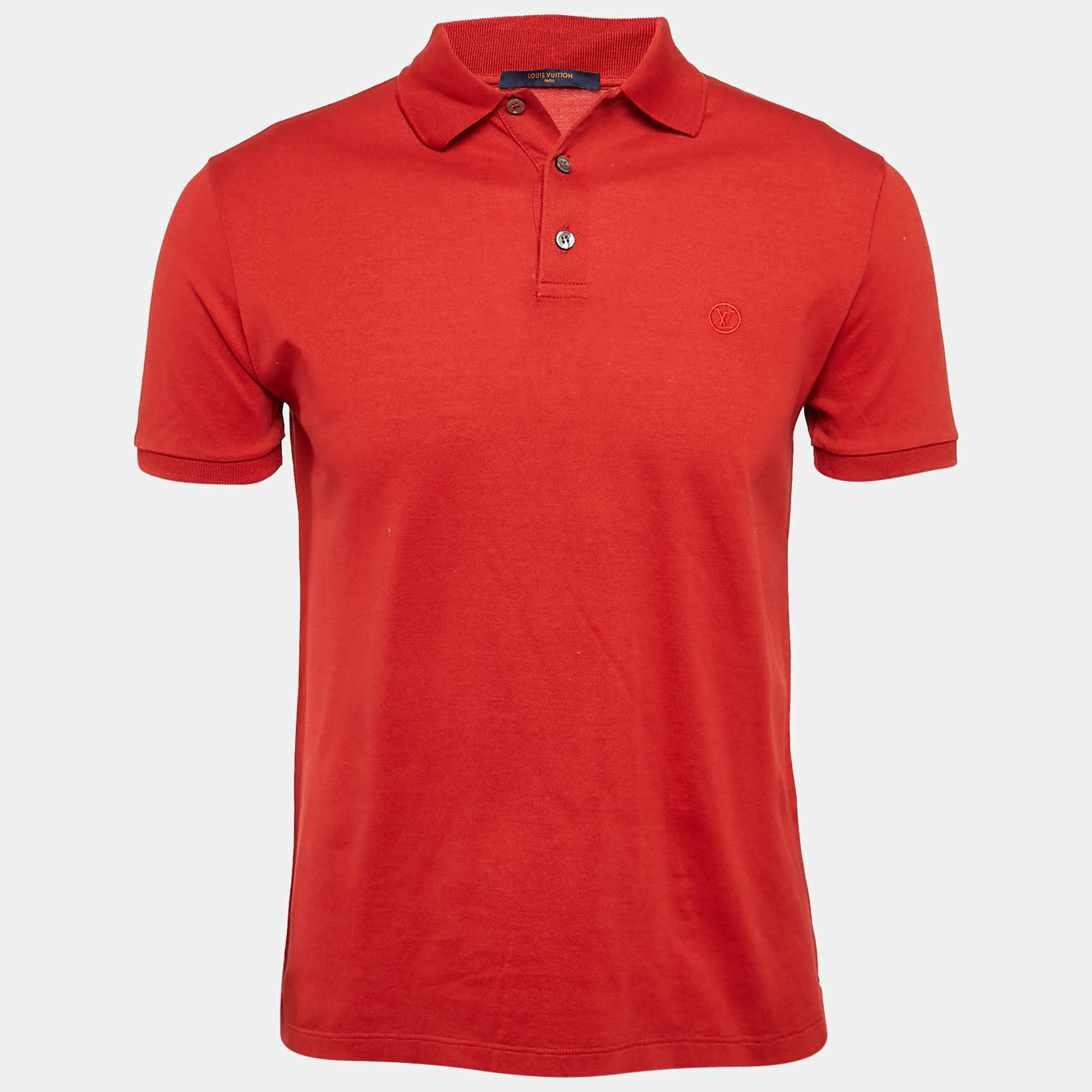 Pre Owned Louis Vuitton Red LV Embroidered Pique Cotton Polo T-Shirt S