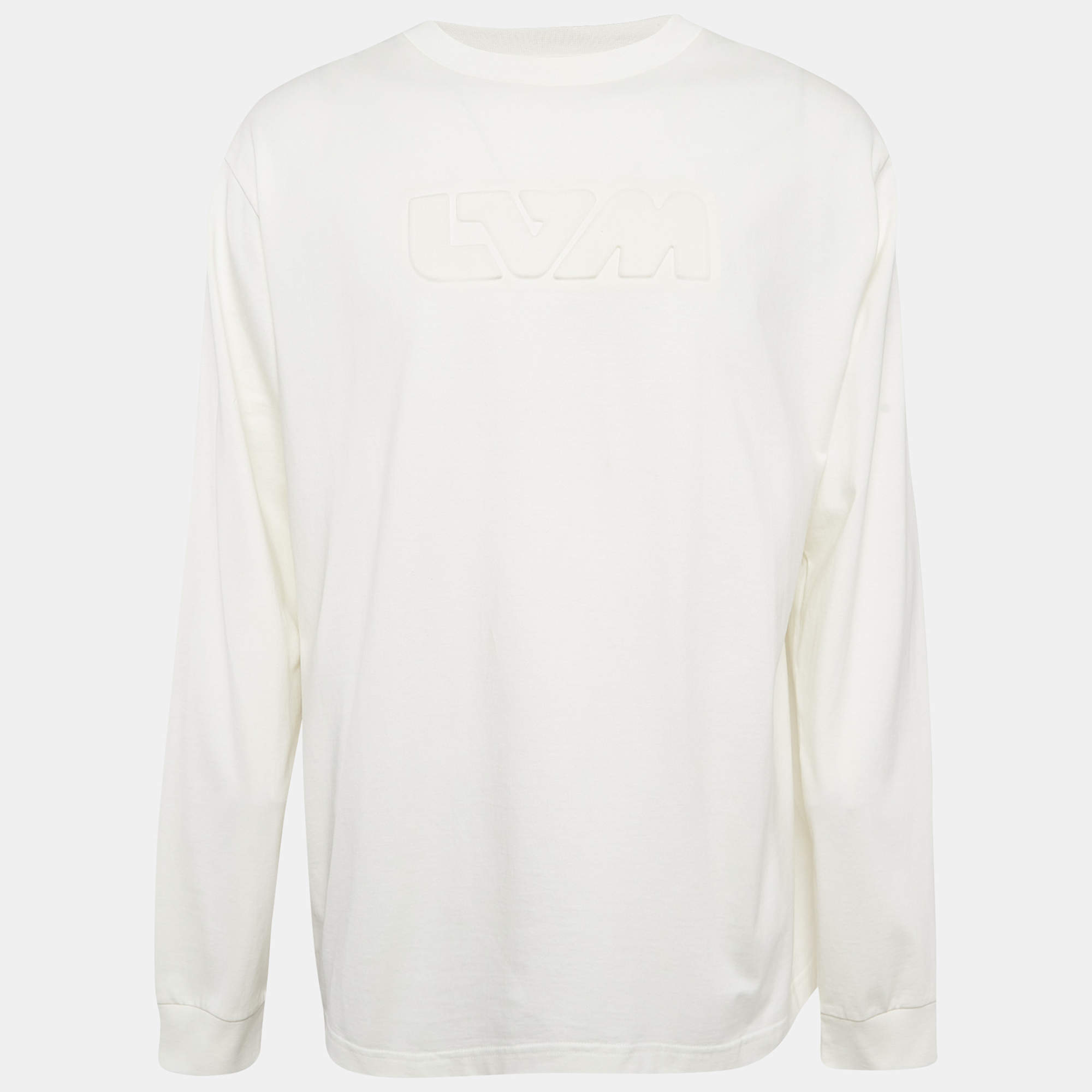 Pre Owned Louis Vuitton White LVM Embossed Cotton Knit Sweatshirt XL