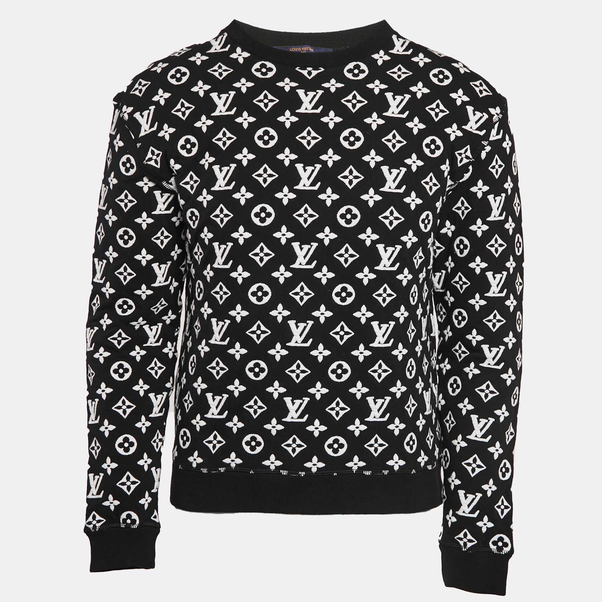 Louis Vuitton Black/White Monogram Heavy Knit Crew Neck Sweatshirt XS