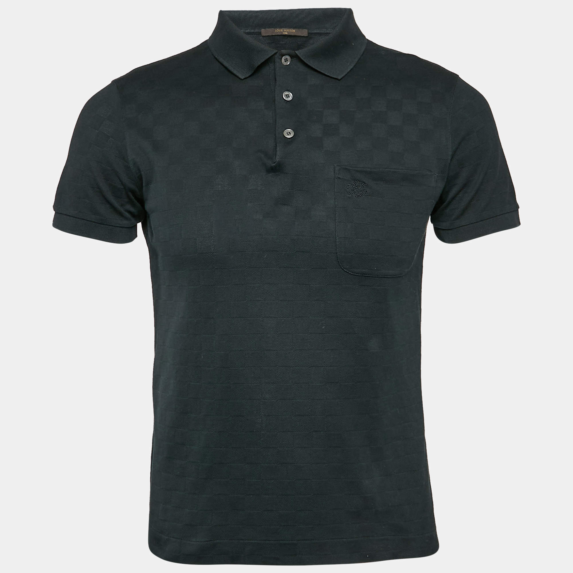 مملوكة مسبقًا Louis Vuitton Black Damier Cotton Pique Polo T-Shirt XS