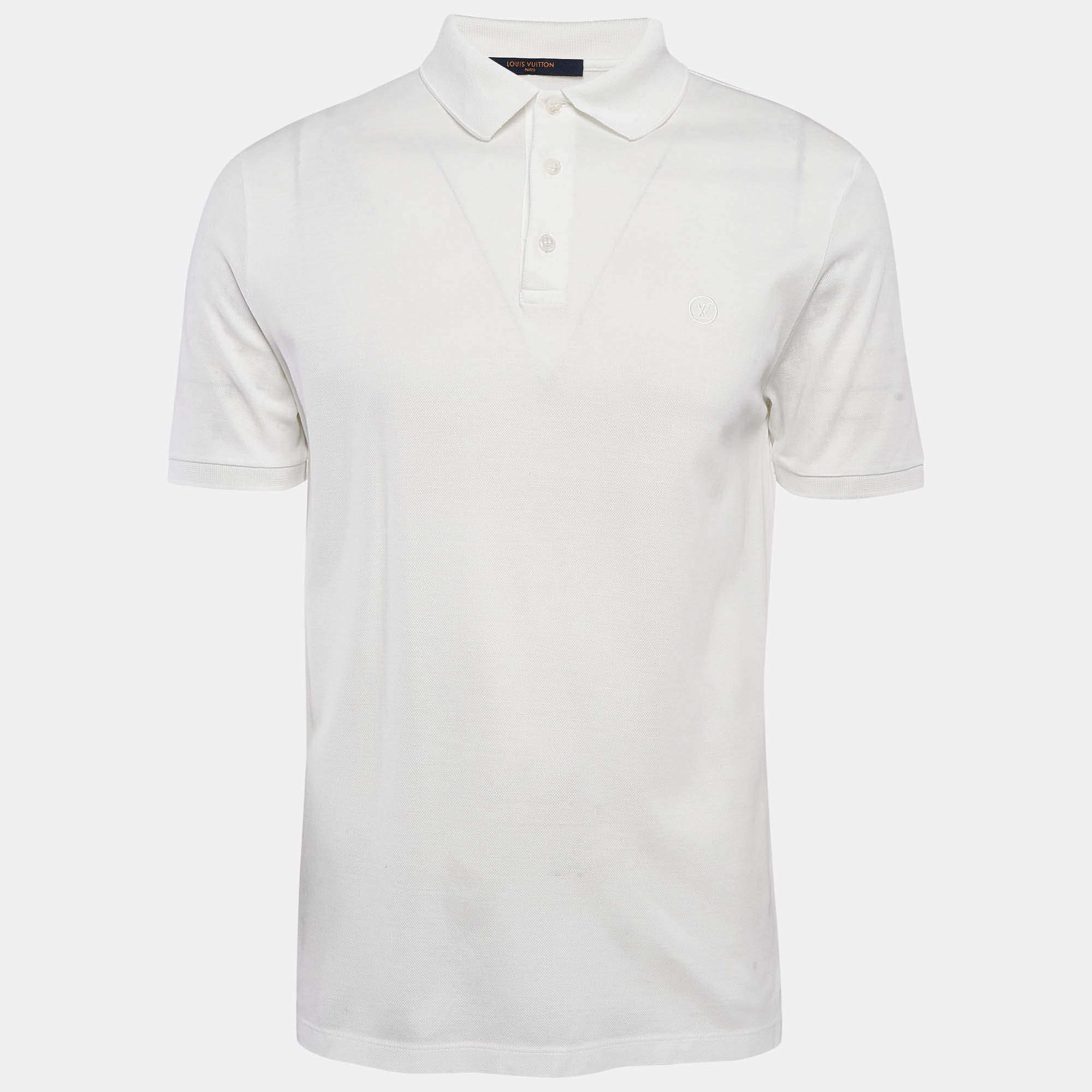 مملوكة مسبقًا Louis Vuitton White Cotton Pique Polo T-Shirt L