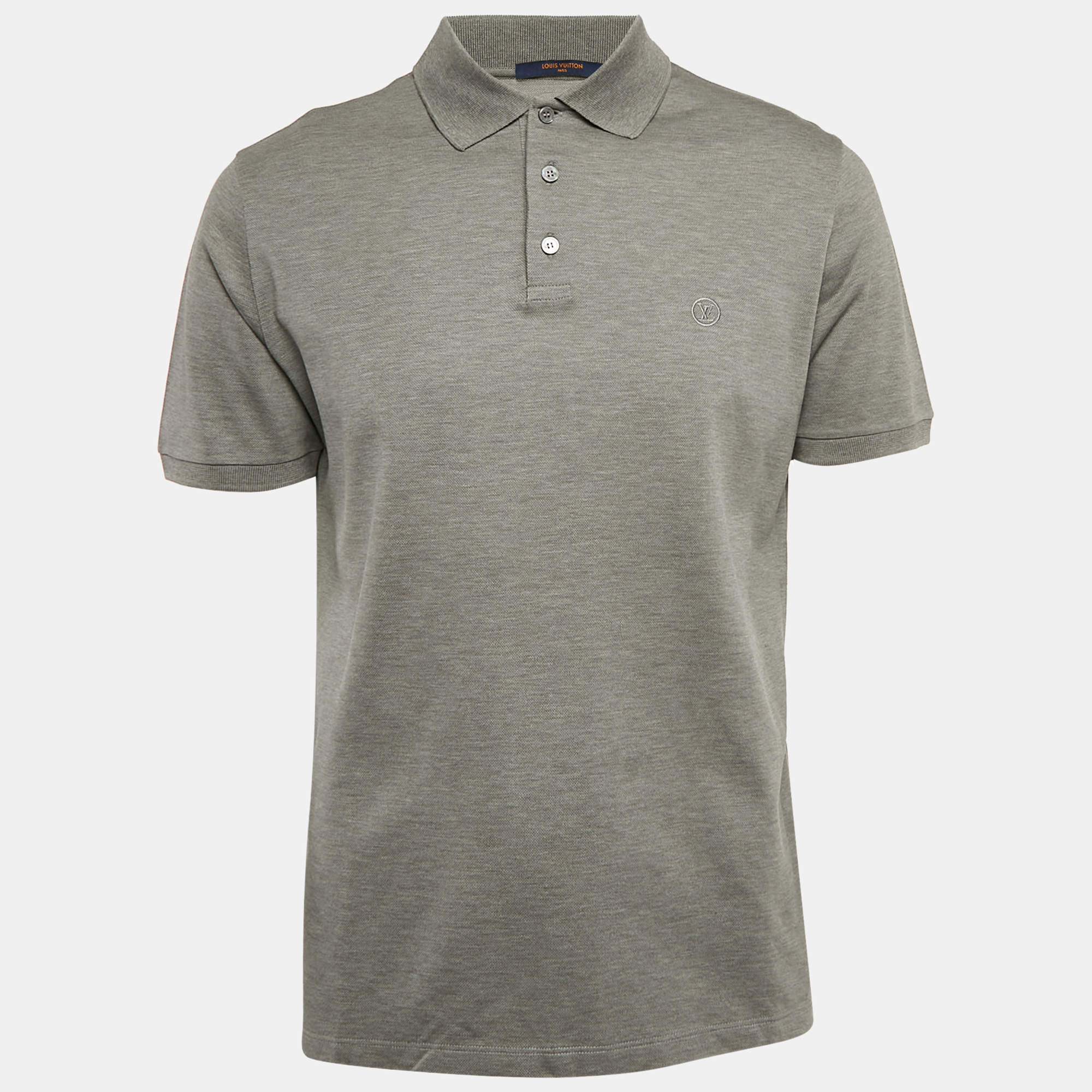 Pre Owned Louis Vuitton Grey LV Embroidered Cotton Pique Polo T-Shirt L