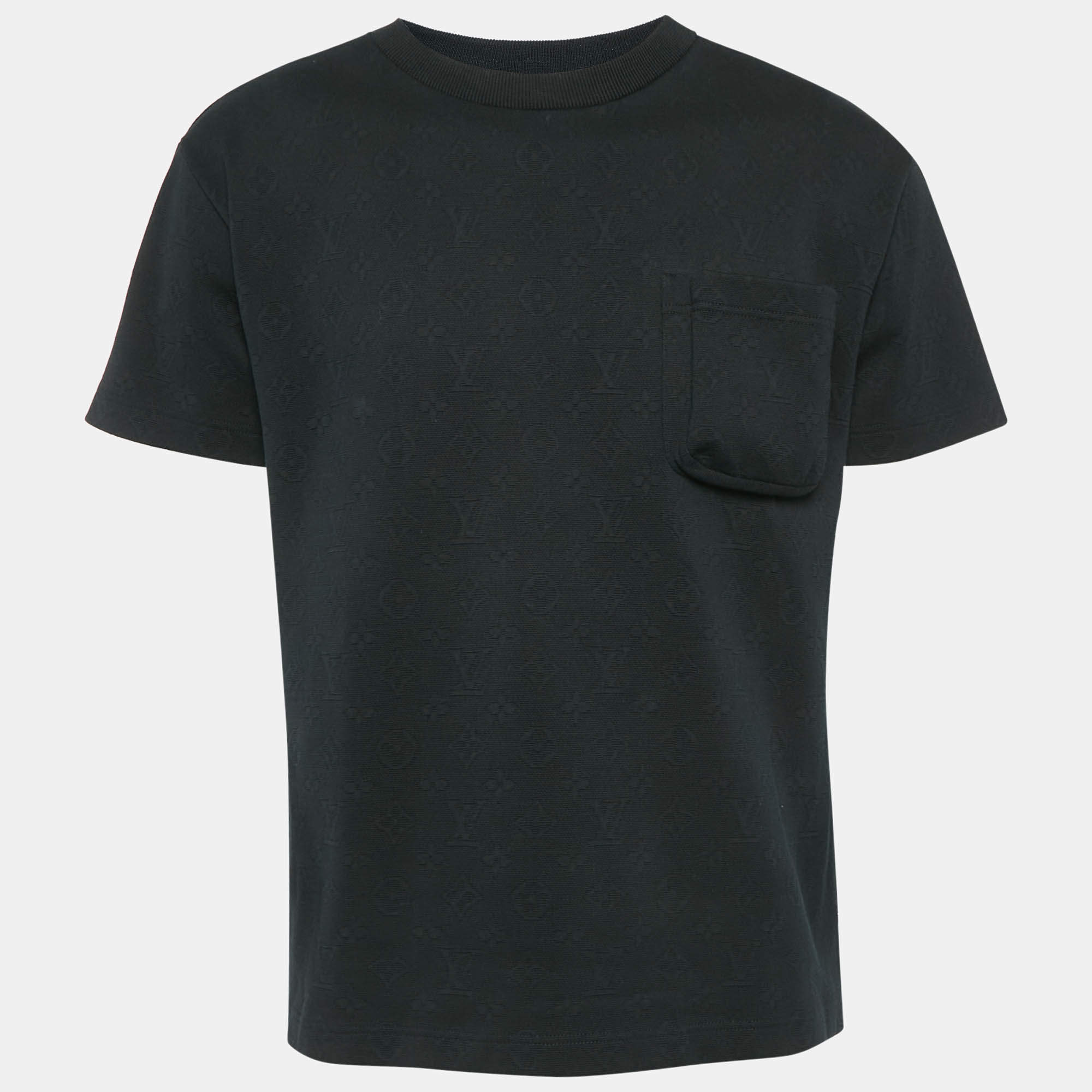 Louis Vuitton Black Cotton Logo Jacquard Knit T-Shirt S