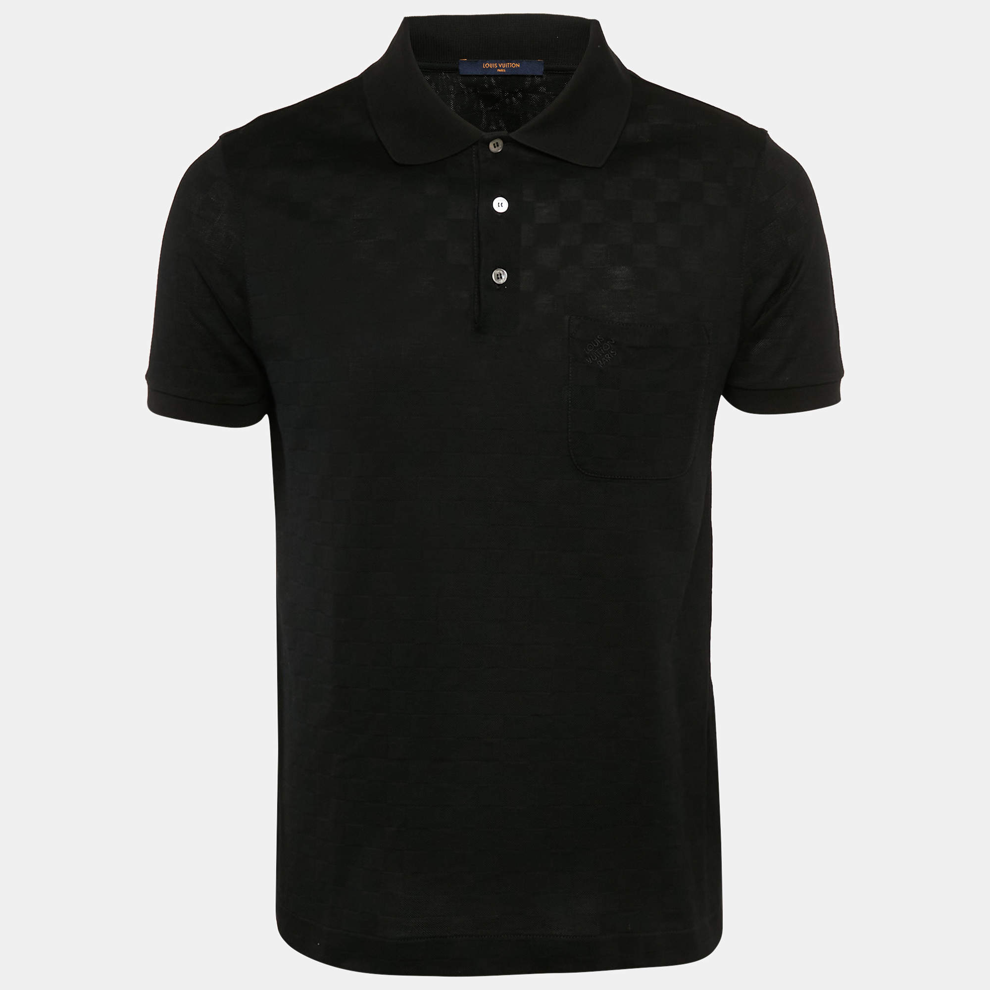 Pre Owned Louis Vuitton Black Cotton Damier Pique Polo T-Shirt M