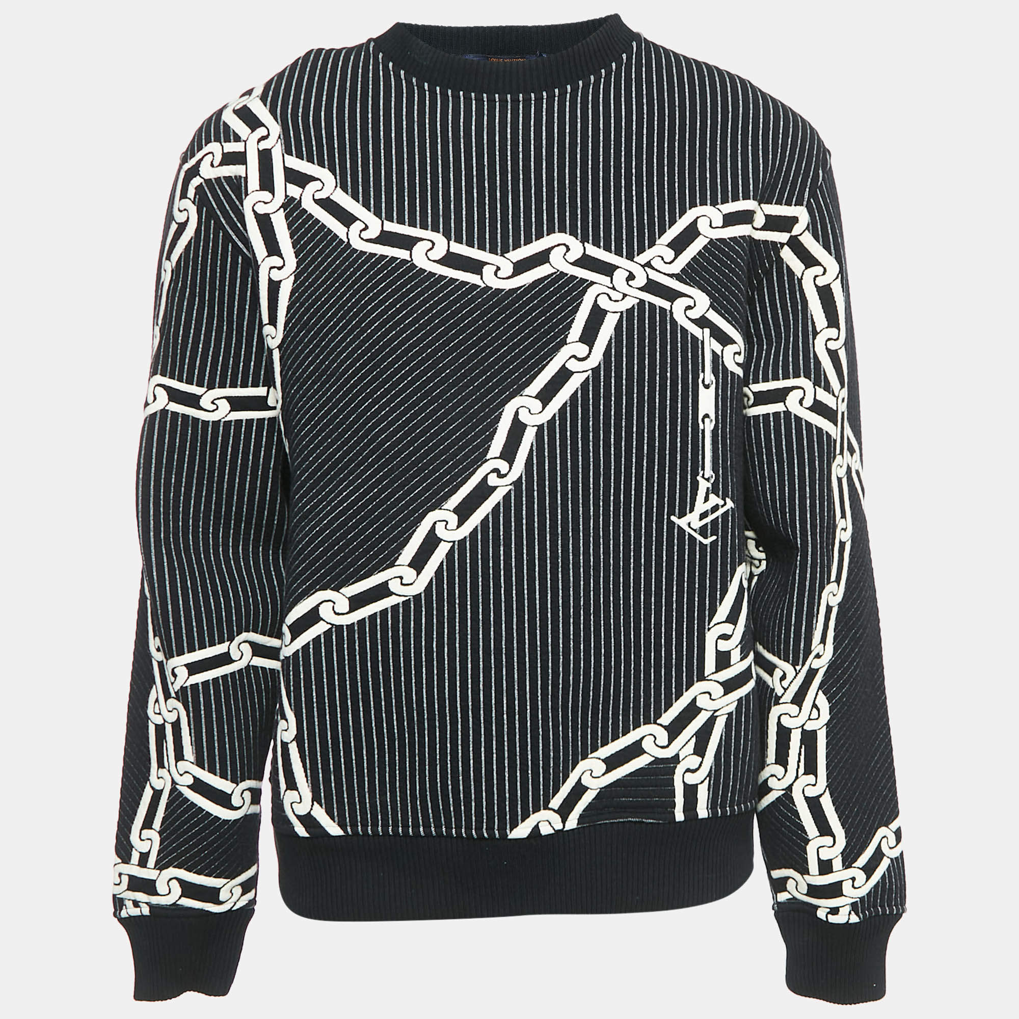 Louis Vuitton Black Quilted 3D Effect Chain Knit Sweatshirt M