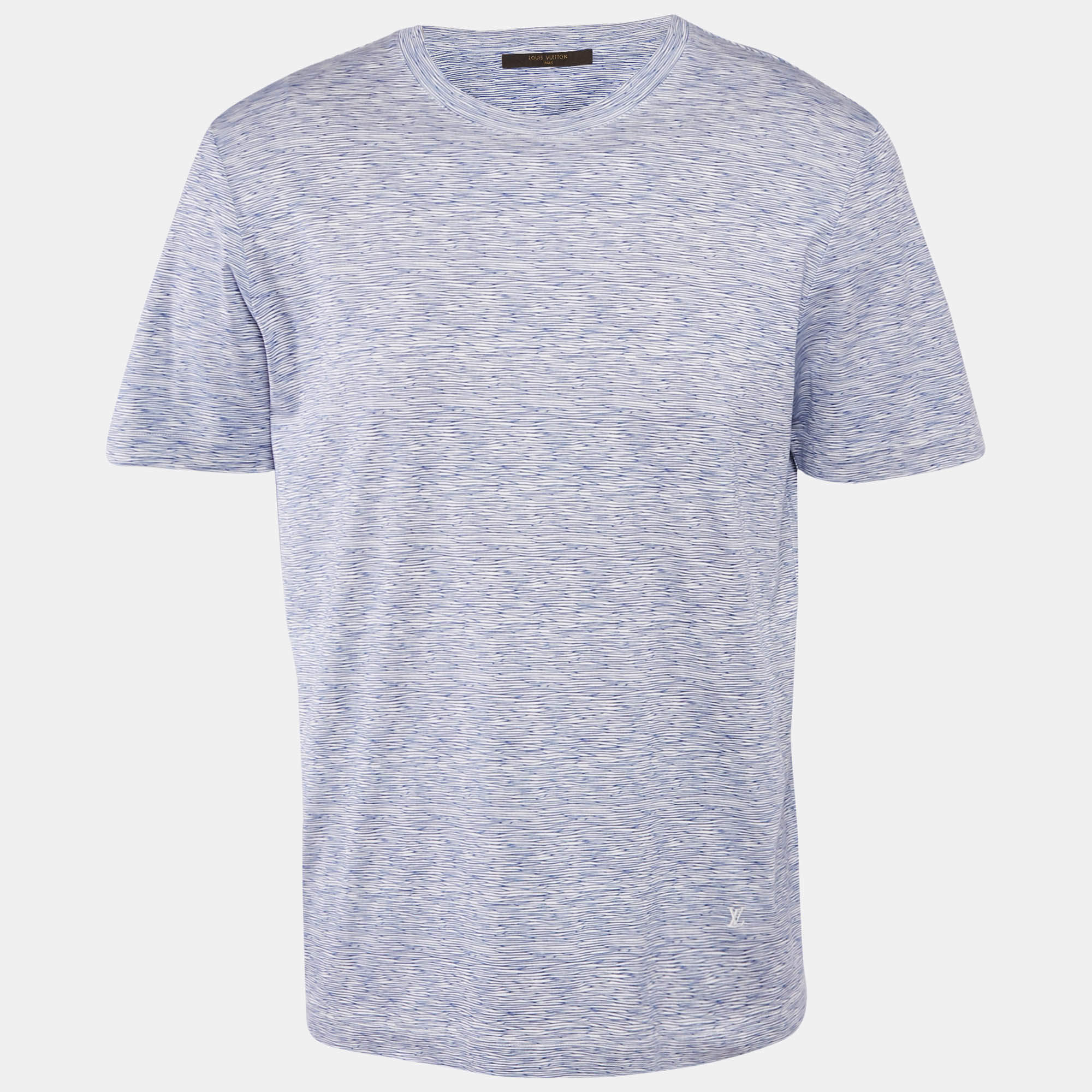 Pre Owned Louis Vuitton Blue Printed Jersey Round Neck T-Shirt XL