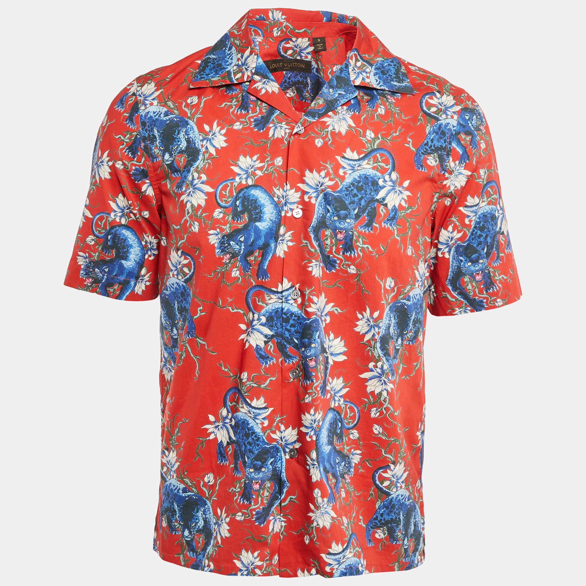 Louis Vuitton Red Printed Cotton Half Sleeve Shirt S