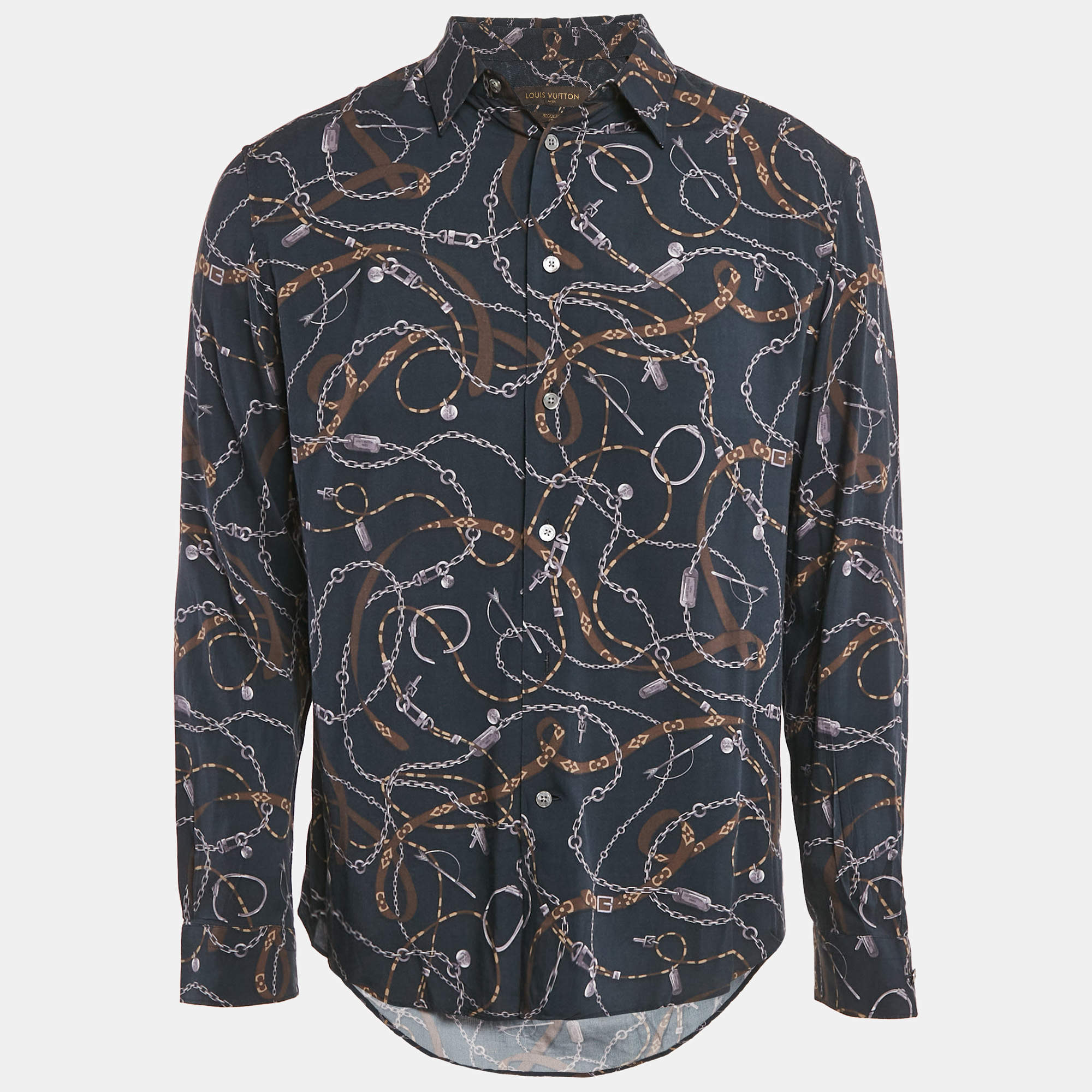 Louis Vuitton Navy Blue Twisted Chain Monogram Print Viscose Shirt S