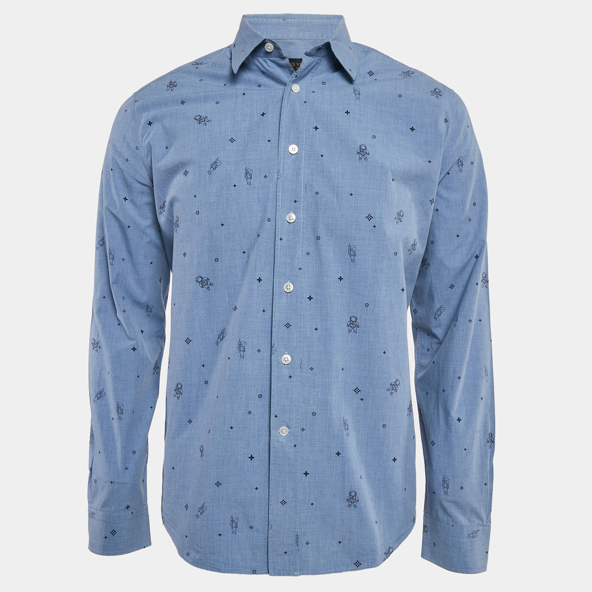 Louis Vuitton Blue Printed Cotton Regular Fit Shirt M