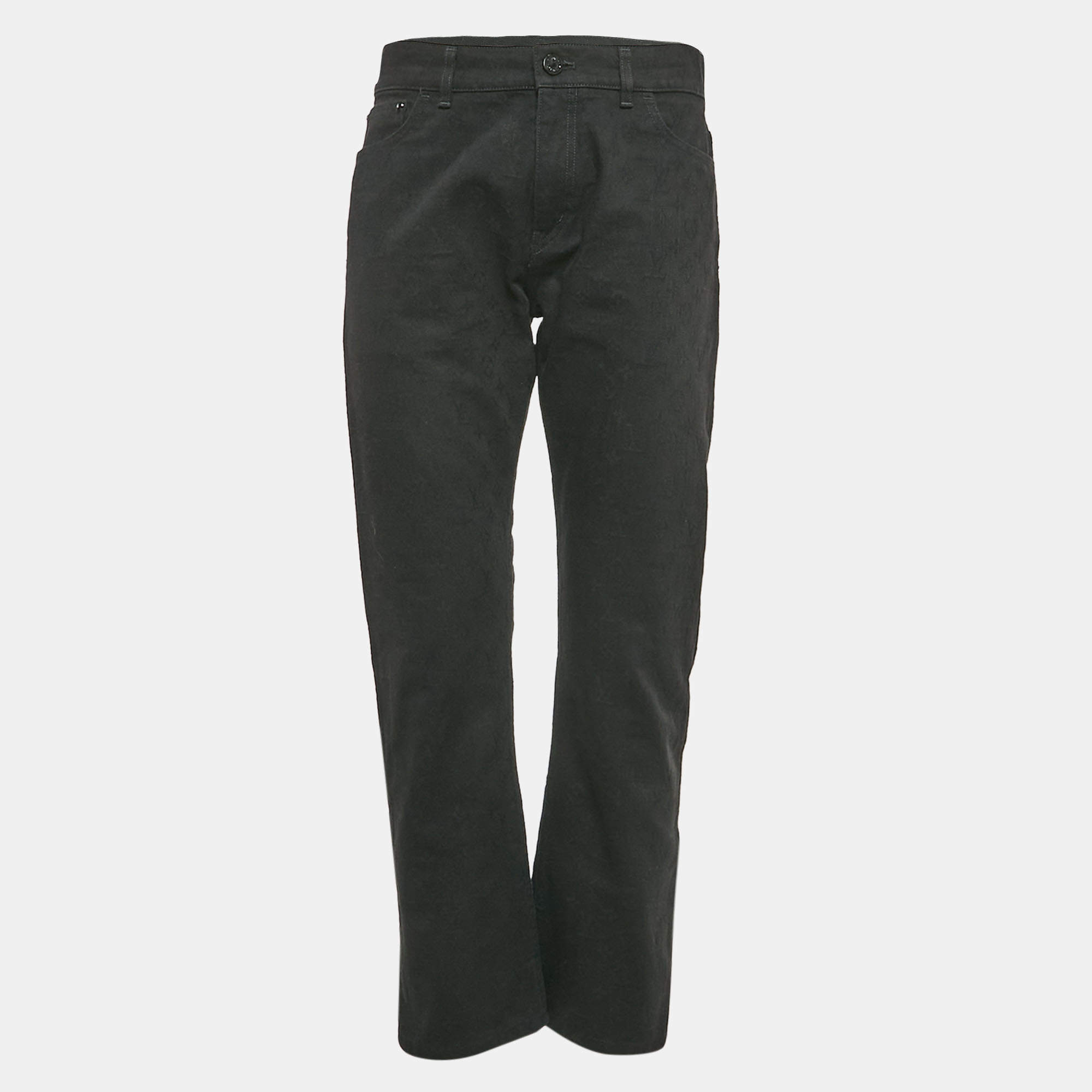 Louis Vuitton Black Monogram Jacquard Denim Jeans M Waist 33"