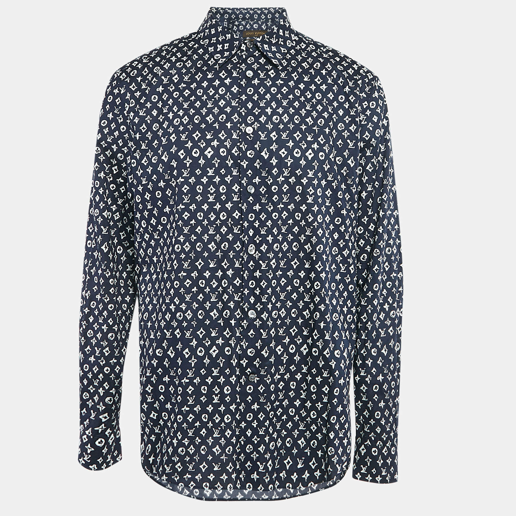 Louis Vuitton Blue Monogram Cotton Regular Fit Shirt XXL