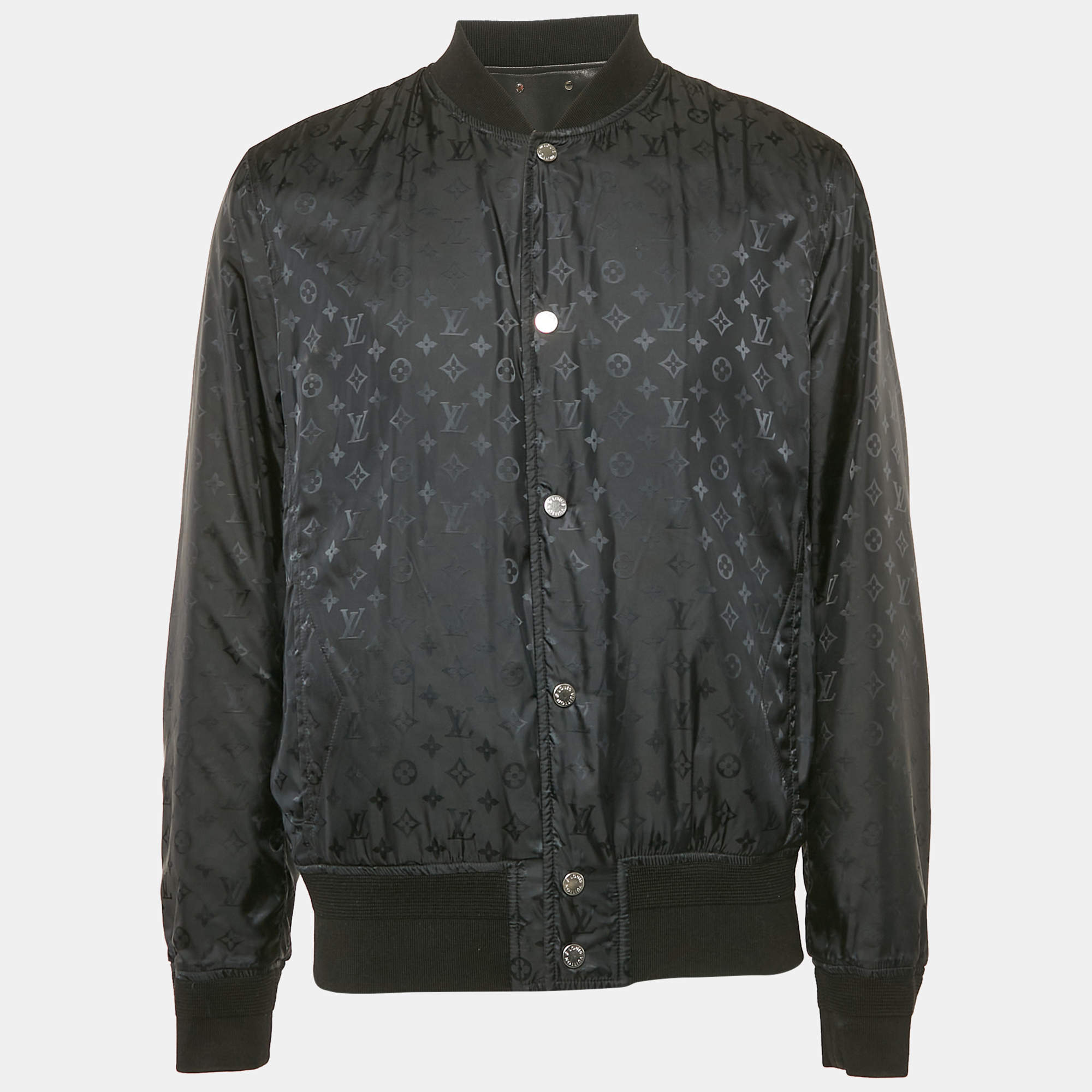 Louis Vuitton Black Leather Reversible Button Front Jacket XL