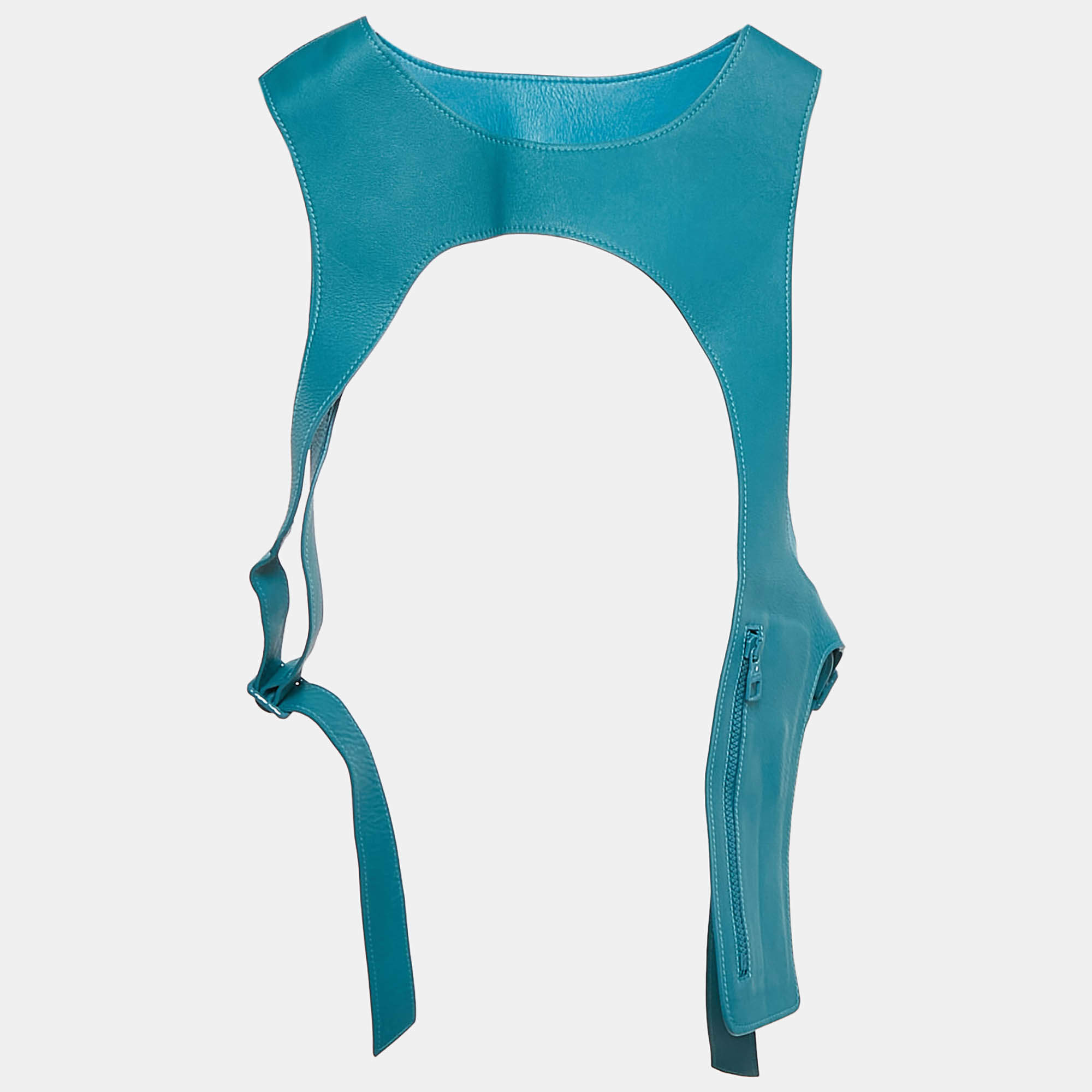 Pre Owned Louis Vuitton Lake Blue Leather Tactical Plain Rainbow Vest S