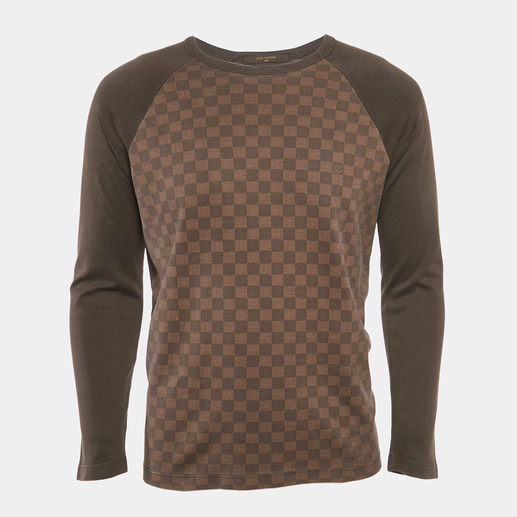 Louis Vuitton Brown Damier Ebene Print Jersey Long Raglan Sleeve T-Shirt M